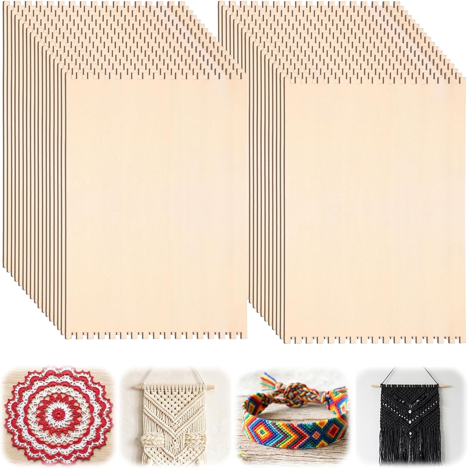 Kuyeyzu 36 Pcs Wooden Loom Notched Weaving Loom Basket Weaving Tools with Notched Design for Beginners and Adults Art Craft Activity Crochet Knitting Sewing 6 x 8.7 x 0.12 Inches