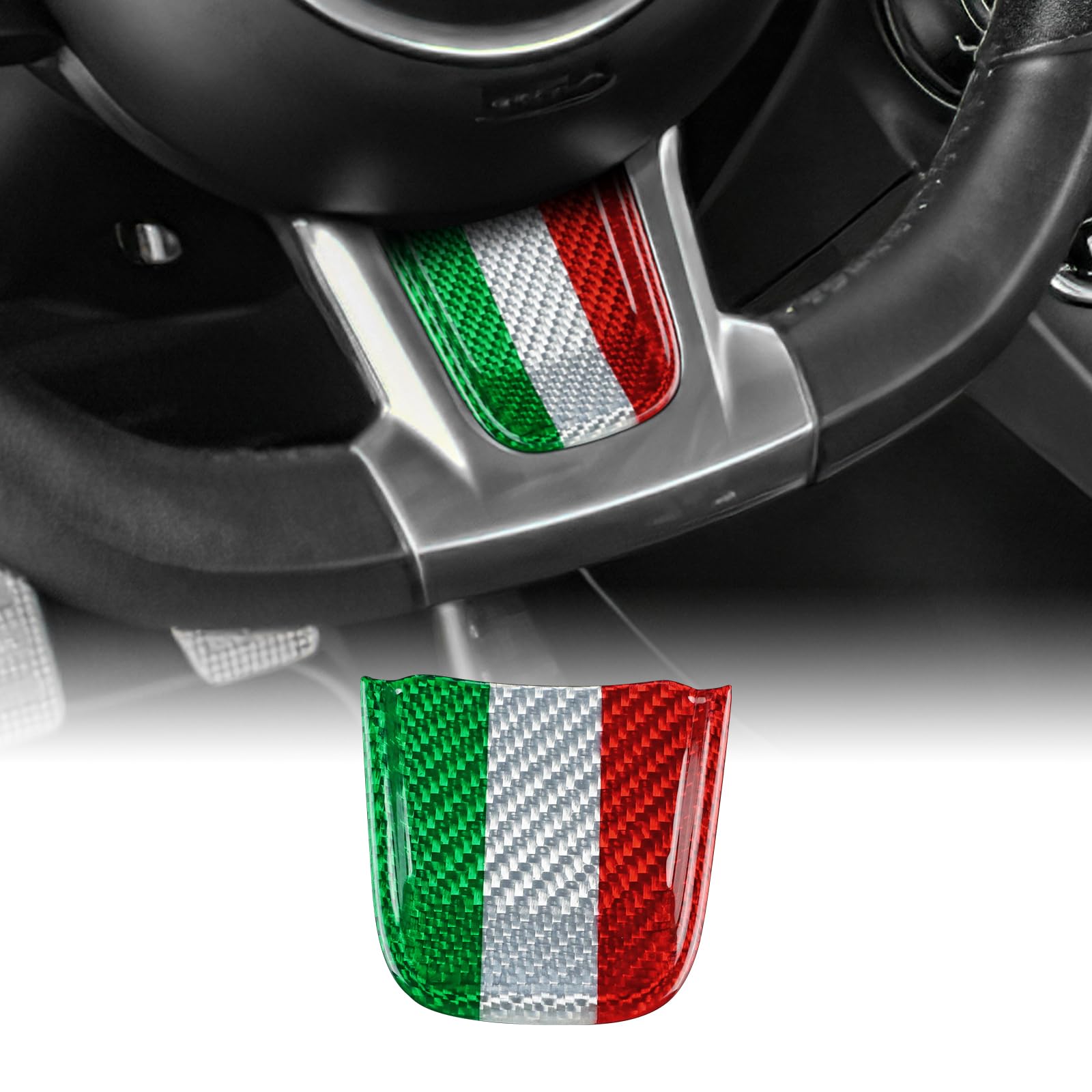 KUNGKIC Accesorios para FIAT 500 Abarth 595 2020 2021 2022 2023 2024 Real Fibra de Carbono Duro Coche Volante Cubierta de Barbilla Panel del Volante Adhesivo Interior Accesorios, Regalo, Color