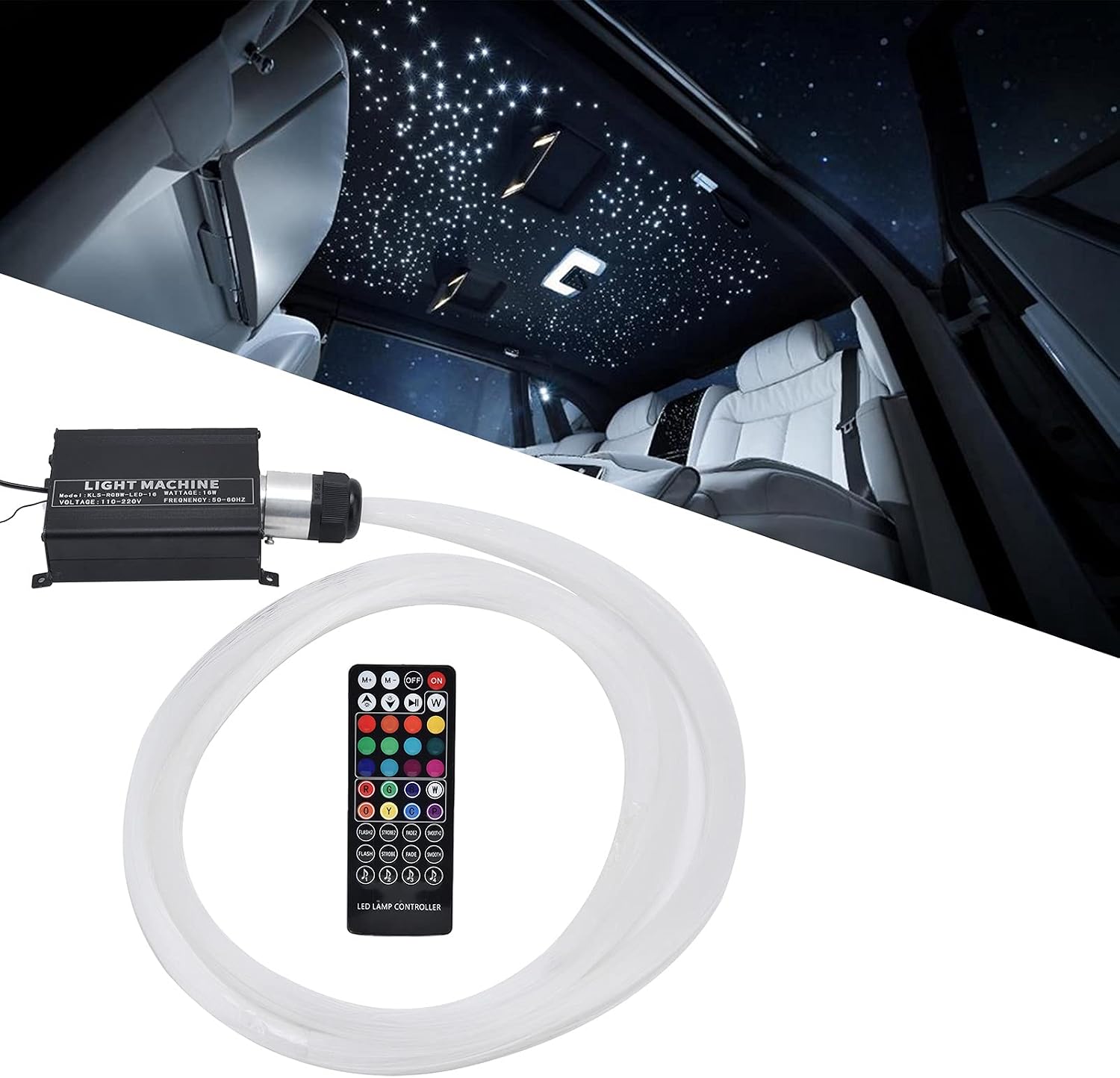 RGBW Fiber Optic Light with 40 Key Remote Control, Star Ceiling Lamp Kit for Interior Decoration, Music Mode and Wide Application, Energy Efficient and Safe(US)
