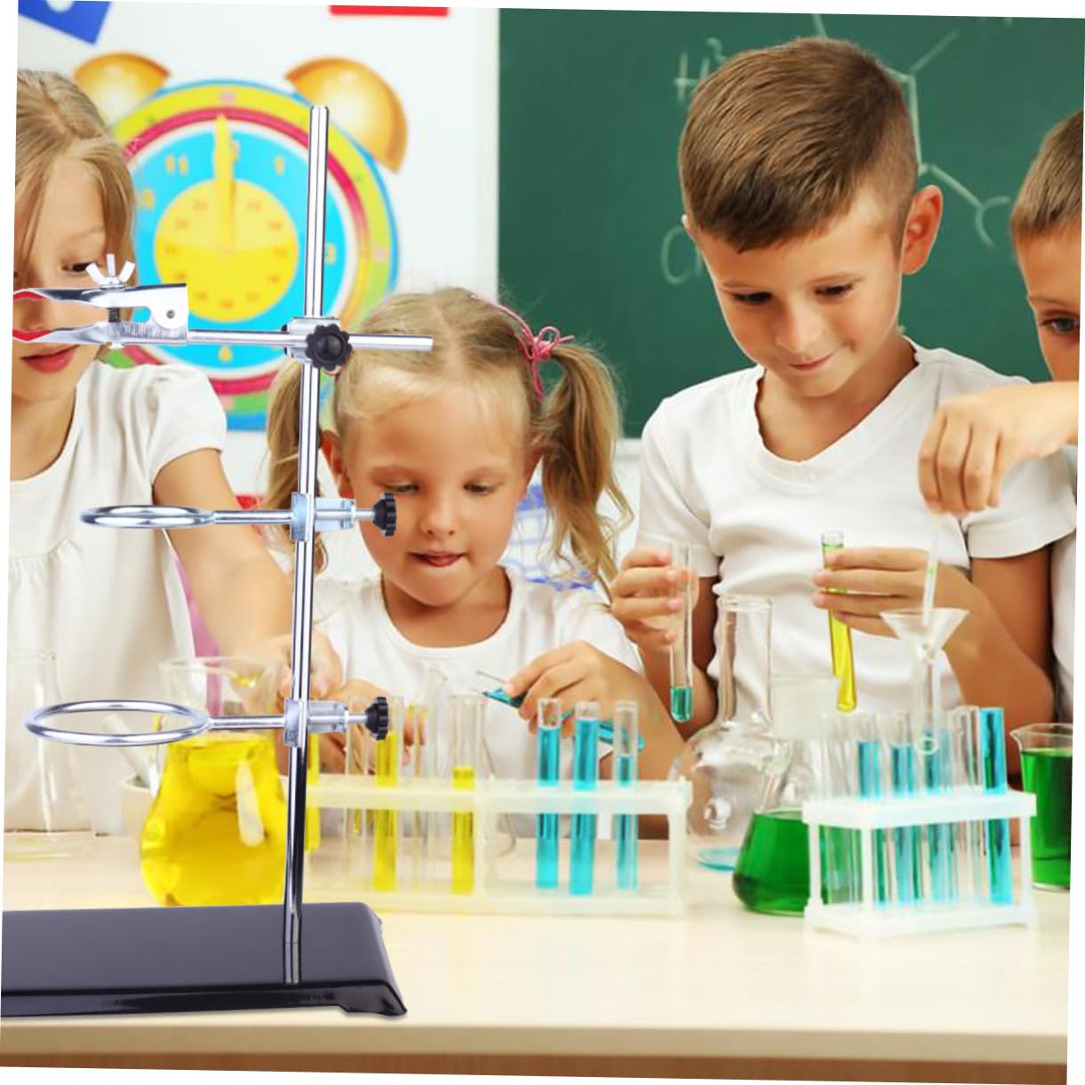 Supporto da Laboratorio in Metallo con Morsetto per Provette e Beuta Kit Completo per Attrezzature Chimiche Base Stabile e Morsetto Fermo per Esperimenti Scientifici