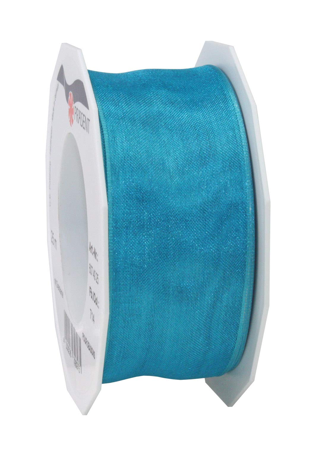 Präsent - Four Seasons Organza Wired Edge Ribbon Caribbean Blue 40 mm Width, 25 m Length, Sea Green, 40 mm - 25 m