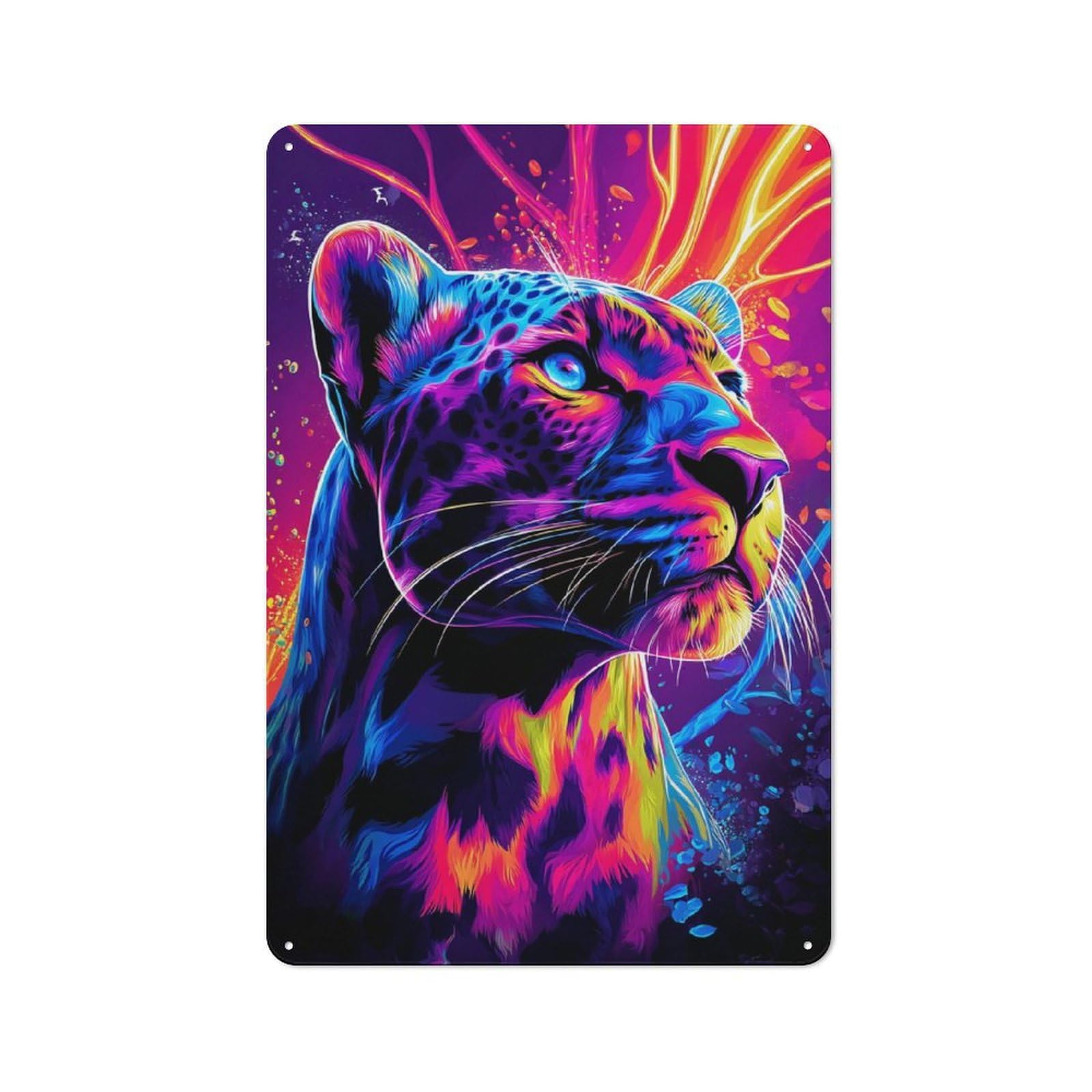 Junmoney Neon Leopard Vibrant Artwork -2 Metal Wall Sign 30X20cm Featuring For Bar Or Restaurant, For Restaurant Interior Fans
