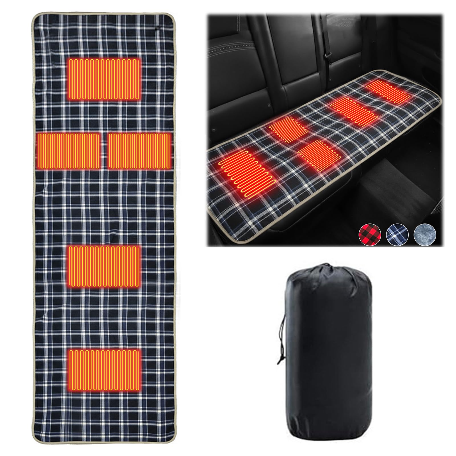 Coussin de couchage chauffant électrique USB portable, 5 zones de chauffage, étanche, pour camping et randonnée