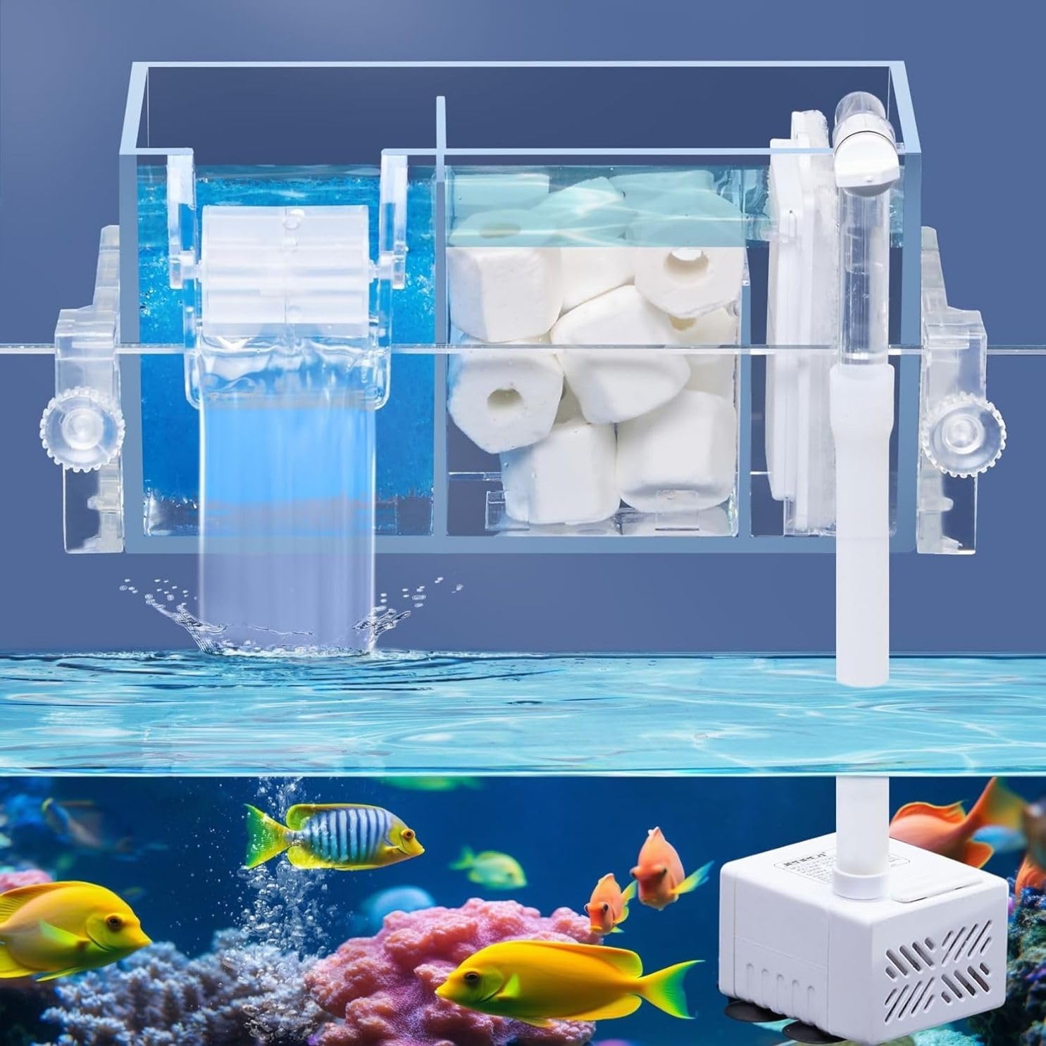 VAYINATO® GD-15|5W|300L/Hr Transparent Acrylic Two Layer Top Sump Filter Box with Pump&Filter Pad,Bio Wheel (Filter Media Not Included) Can Hang on Back & Inside The Tank with Flow Adjuster| 2-Layer (B0CW7M3KF8) Amazon Price History, Amazon Price Tracker