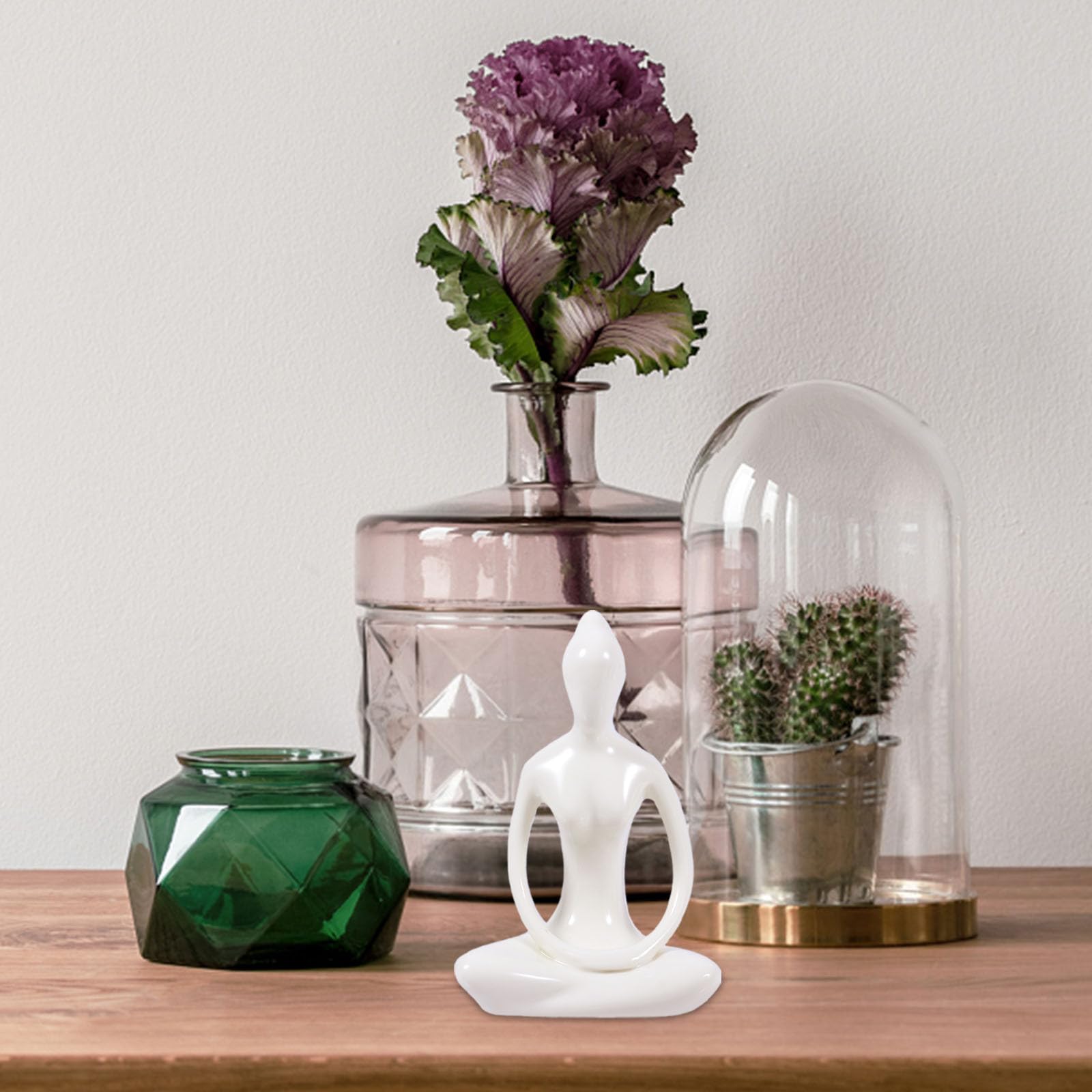 HEMOTON Scultura Contemporanea Decorativa Yoga Giovane Donna in Ceramica Bianca, Set 4 Pezzi, Design Astratto per Arredamento Casa e Ufficio Stili multipli