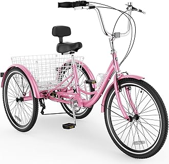 Adult Tricycles 3 Wheel 7 Speed Trikes, 20/24/26 inch Adult Trikes 3 Wheeled Bike with Basket for Seniors, Women, Men