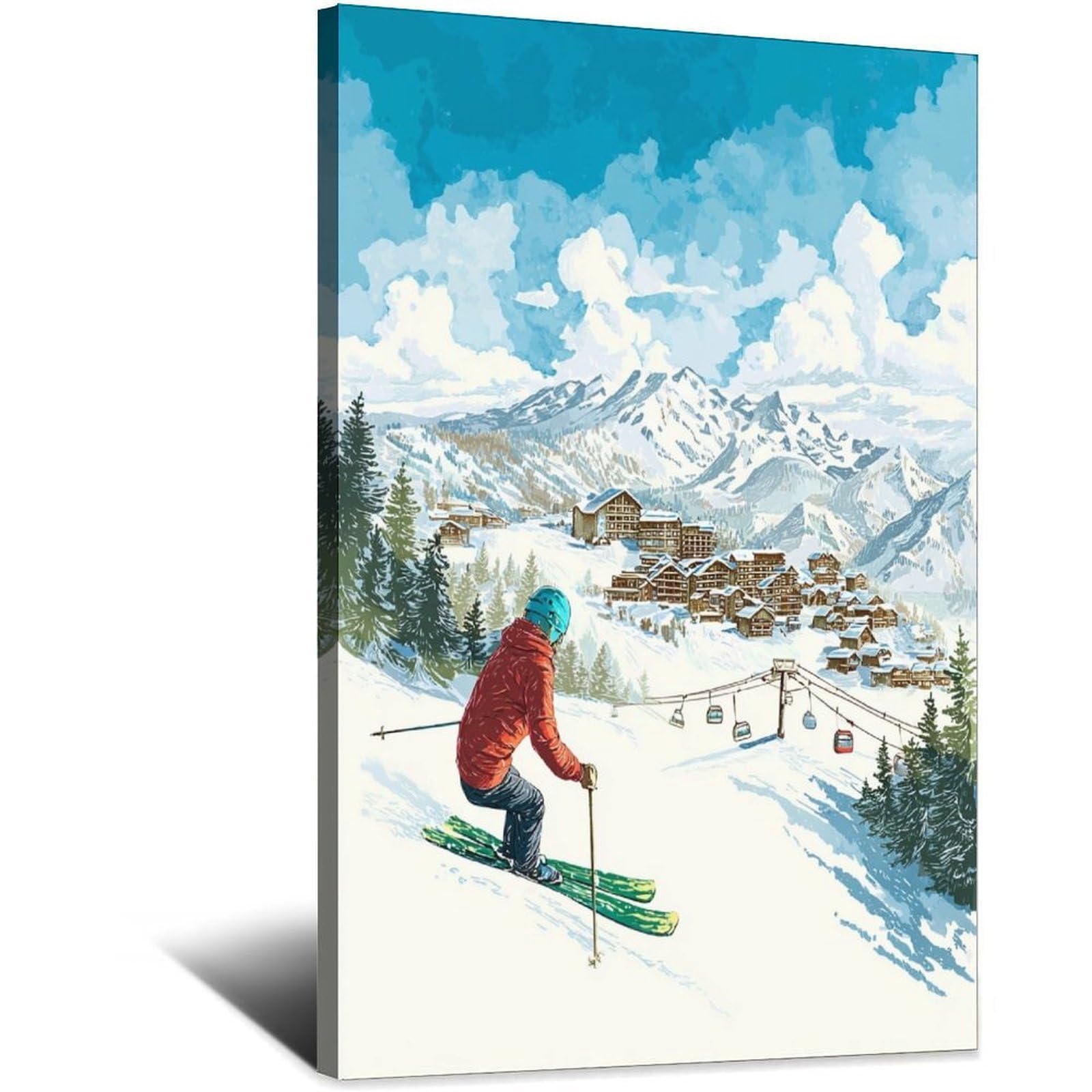 Meribel France Ski Posters 24x36inch(60x90cm) Vintage Watercolor Canvas Art