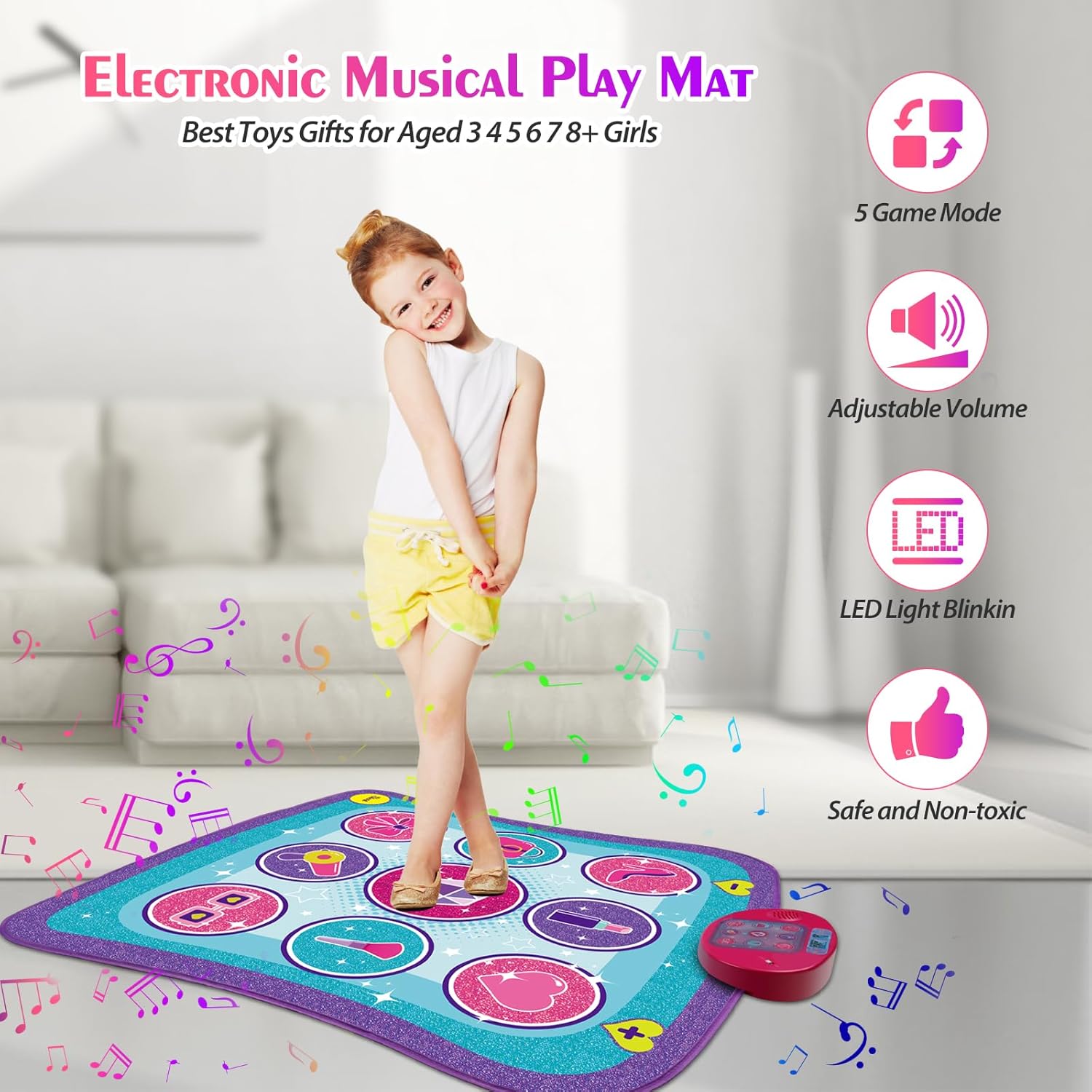 Kids Dance Mat for Girls Boys Ages 3-12, Interactive Electronic Rhythm Dance Pad with Built-in Music & Adjustable Volume, Fun Toddler Active Play Toy Gift for Holiday Birthday Party - Image 5