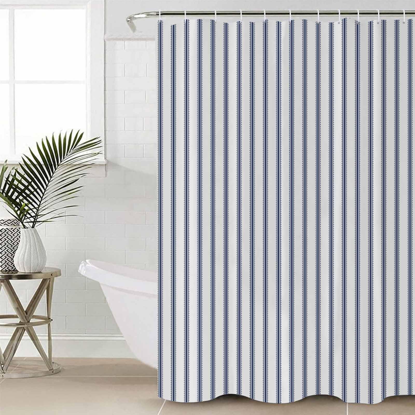 Huotupsine Navy Blue Striped Shower Curtain Set - Long 72" x 84" Washable Bathtub Curtain with 12 Hooks, Navy Blue White Stripes Farmhouse Waterproof