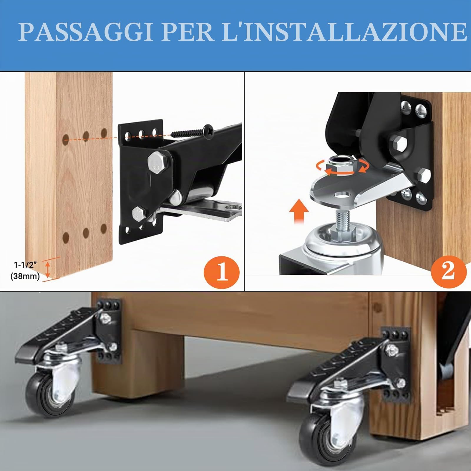 Rotelle per carichi pesanti abbassabili per banco da lavoro, capacità di carico 300KG, set di 4 ruote girevoli ruote di trasporto rotazione di 360°, rotelle per banchi da lavoro, mobili