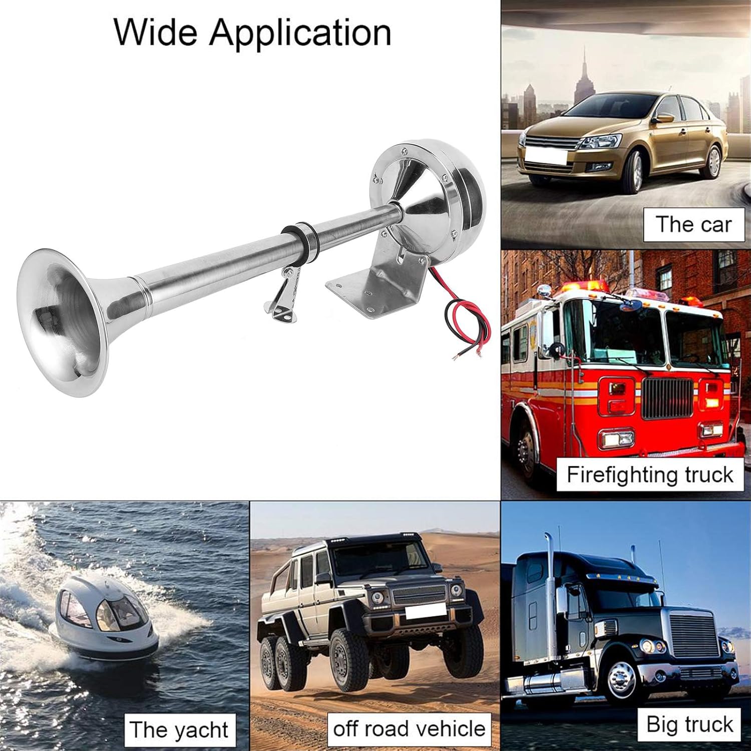 Marine Boat Pontoon Horn，12V 24V 125dB Stainless Steel Waterproof Single Trumpet Air Horn Complete Set Speakers For Ship Truck RV Trailer, Low Tone (12V)