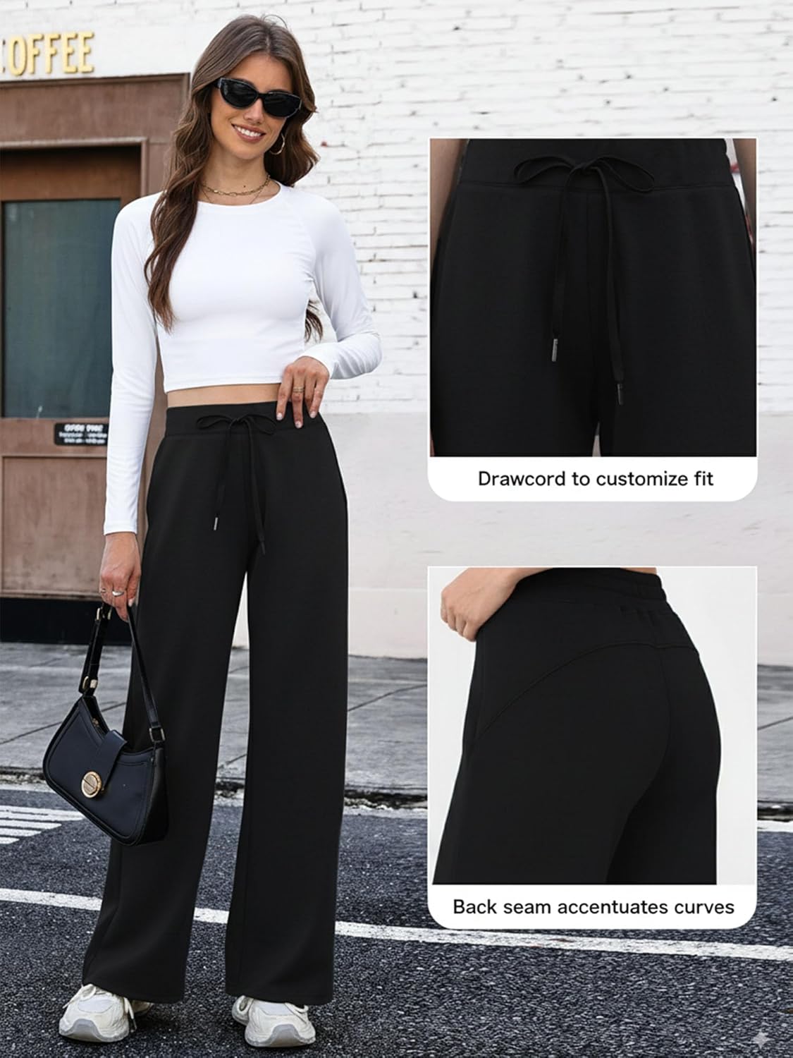 Womens Wide Leg Sweatpants High Waisted Lounge Pants with Drawstring Casual Athletic Yoga Workout Pants No Pockets - Image 5
