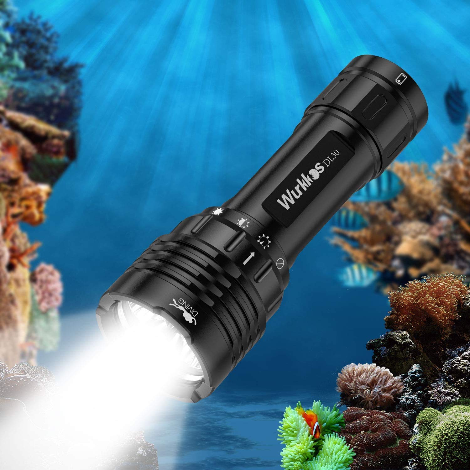Wurkkos Dl30 Dive Torch, 3600 Lumen Scuba Diving Torch With 3 × Lh351d 5000K Led, Dive Light Rechargeable 5000Mah, 100M Underwater Scuba Dive Light Ipx8 Waterproof Flashlight, Scuba Diving Equipment