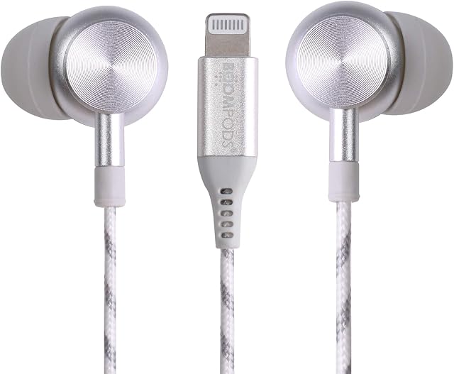 Boompods Digibuds Lightning (Apple MFi Certified) Earbuds - Best in-Ear Digital Earbuds with Lightning Connector for iPhone and iPads, Fabric Braided Cable with Wired Inline Controls (Titanium)