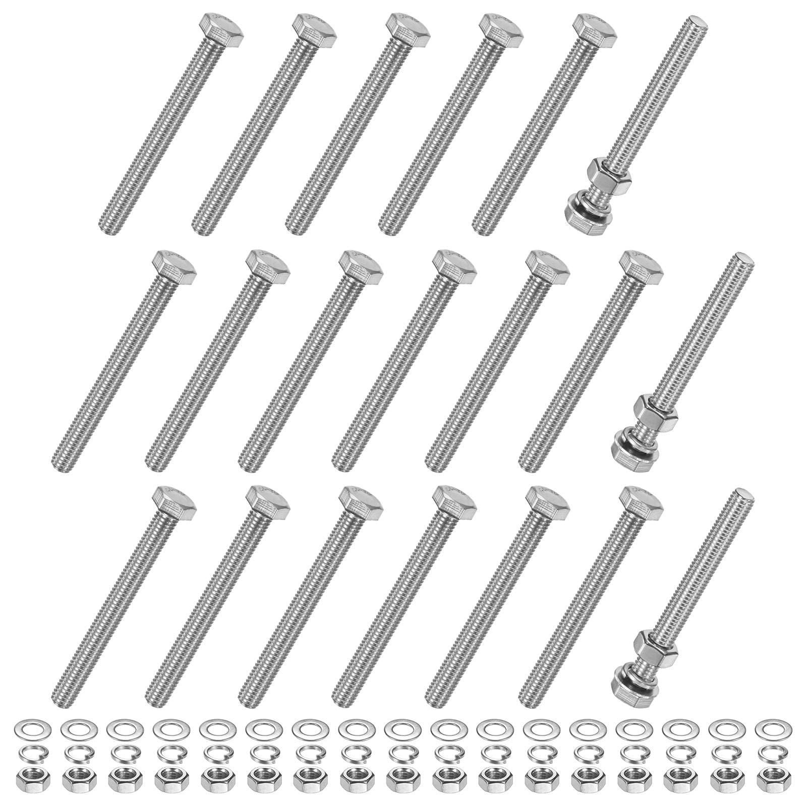 M METERXITY 20-Pack Hex Head Screw Bolt with Nuts Flat & Lock Washers M8x75mm Stainless Steel Bolts and Nuts Kit Fully Threaded Metric Bolt Assortment for Equipment/Machinery โ image 1