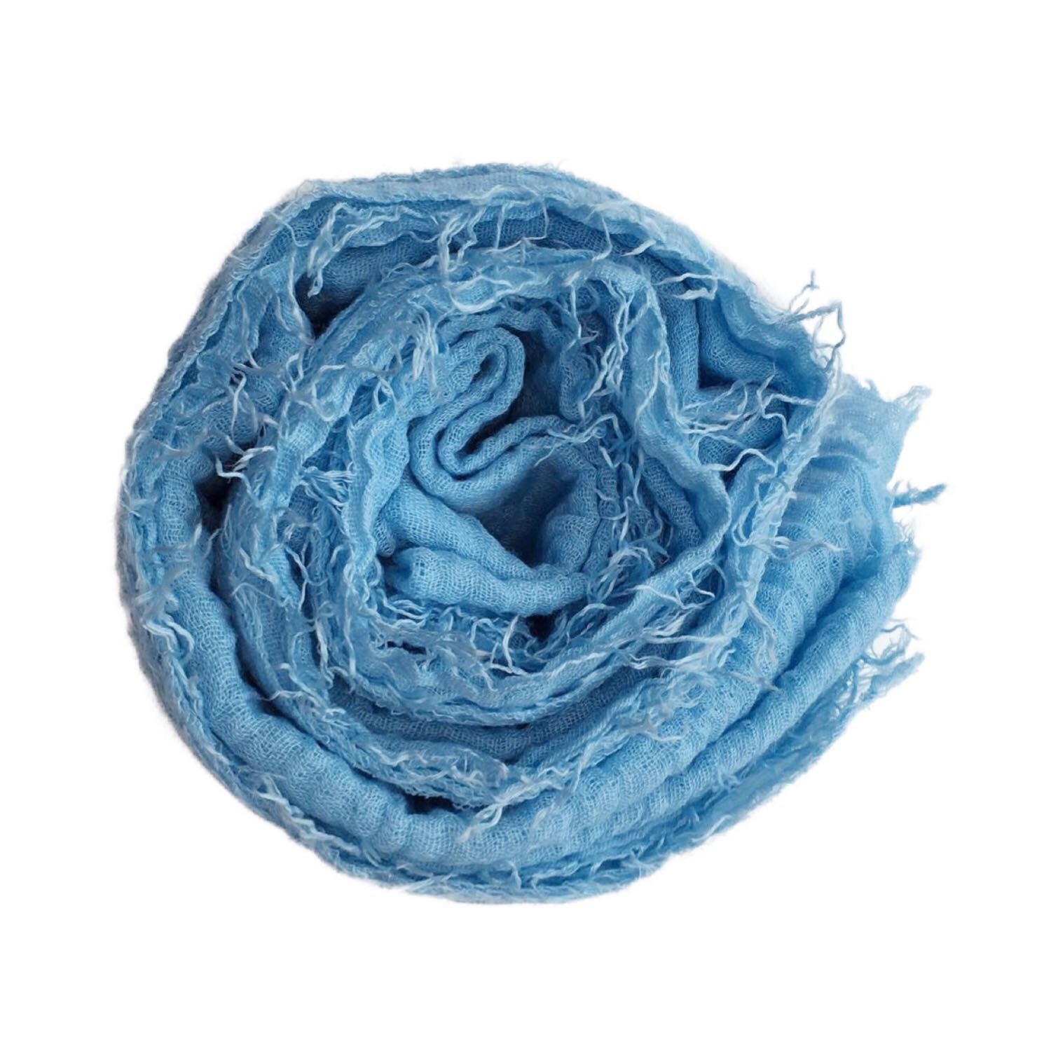 Isabelle Boutique Blue Crimp Frayed Edges Crinkle Maxi Scarf Cotton Hijab Scarves Uk (Crinkle Sky 26R)