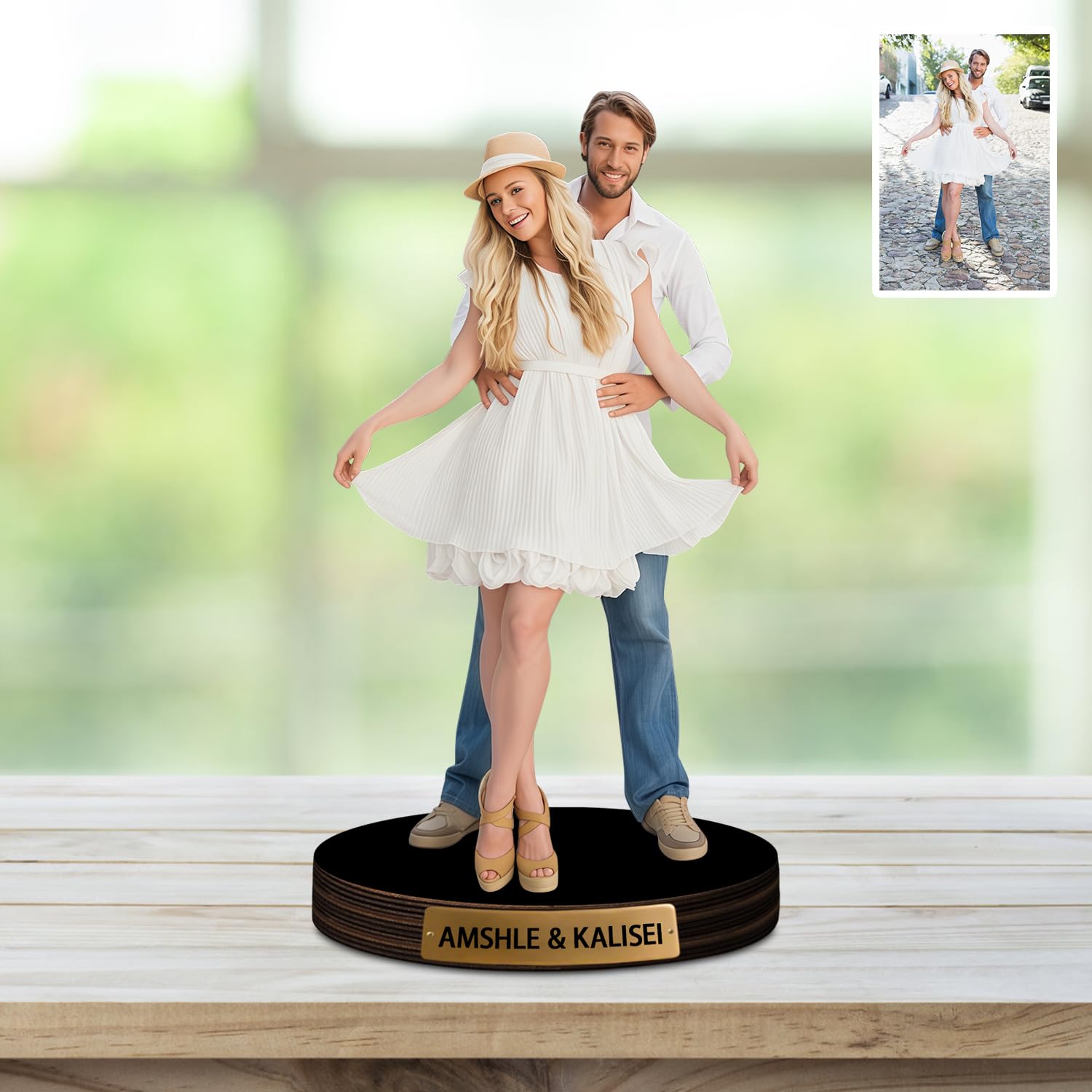 Reyrijf Custom Photo Cartoon Style Desk Decor Photo Frame Sign Plaque, Personalzied Cartoon Figurine Portrait Picture Frame for Couple Wedding Family Anniversary Birthday Gifts