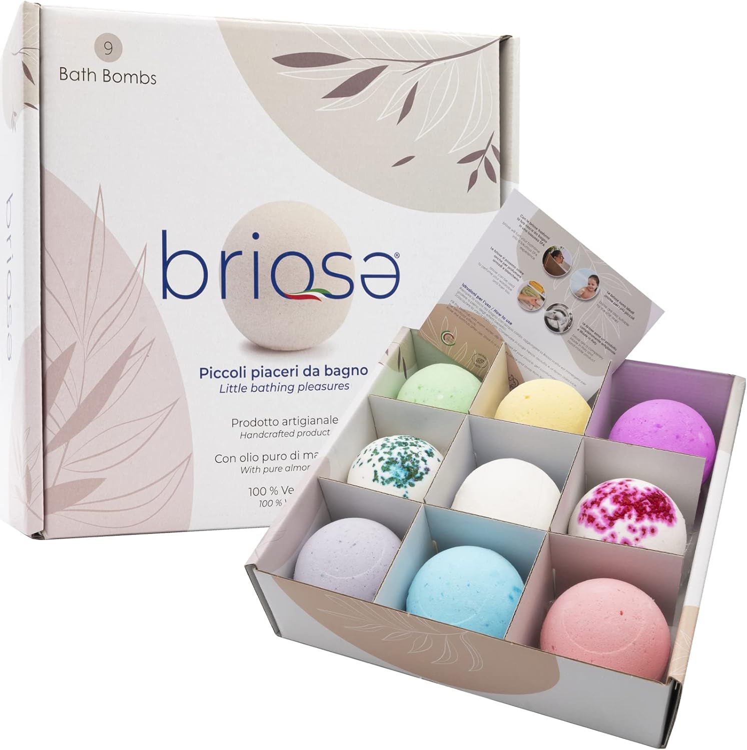 BRIOSE Bombe da Bagno Naturali Made In ITALY 9 Bath Bombs Profumate