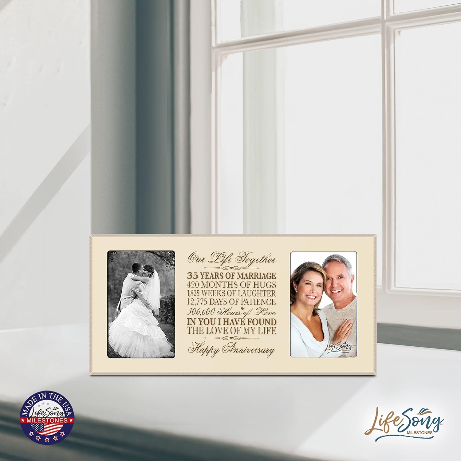 LifeSong Milestones 35th Wedding Anniversary Wooden Picture Frame| Celebrating Our 35th | Wedding Anniversary Reception Decor (Ivory)