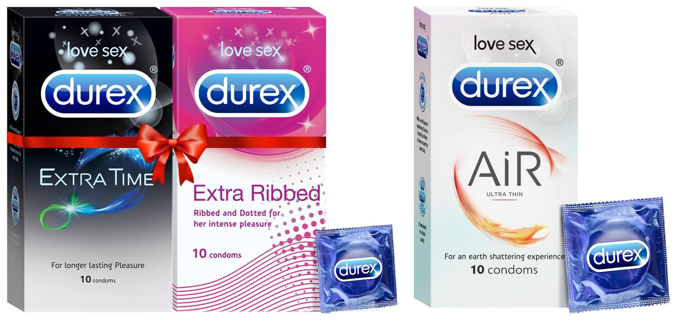 Durex Multi-pack Condoms for Men (Extra Ribbed, Extra Time) - 10 count (Pack of 2)|Ribbed and Dotted for Extra Stimulation & Durex Air Condoms for Men - 10 Count | Suitable for use with lubes-picture-24
