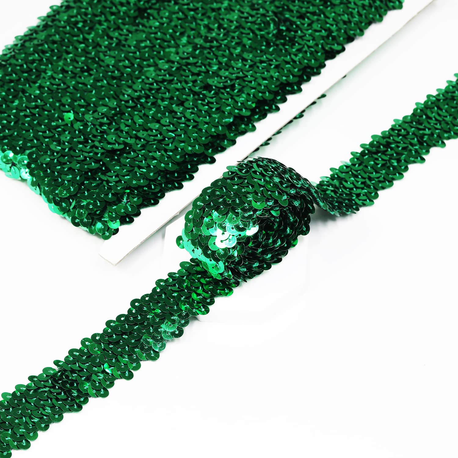 Length10 Yards，Wide 30mm/1.1 inch Green Elastic Sequin Ribbon Trim for Sewing Dress Dance Costumes Headband （Green） — image 1