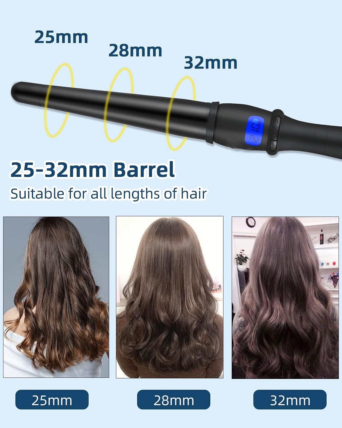 Curling Wand Ceramic ed Curling Iron with LCD Screen & Anti-Slip Gripping Handle Hair Styling Wand Curler for Daily & Travel