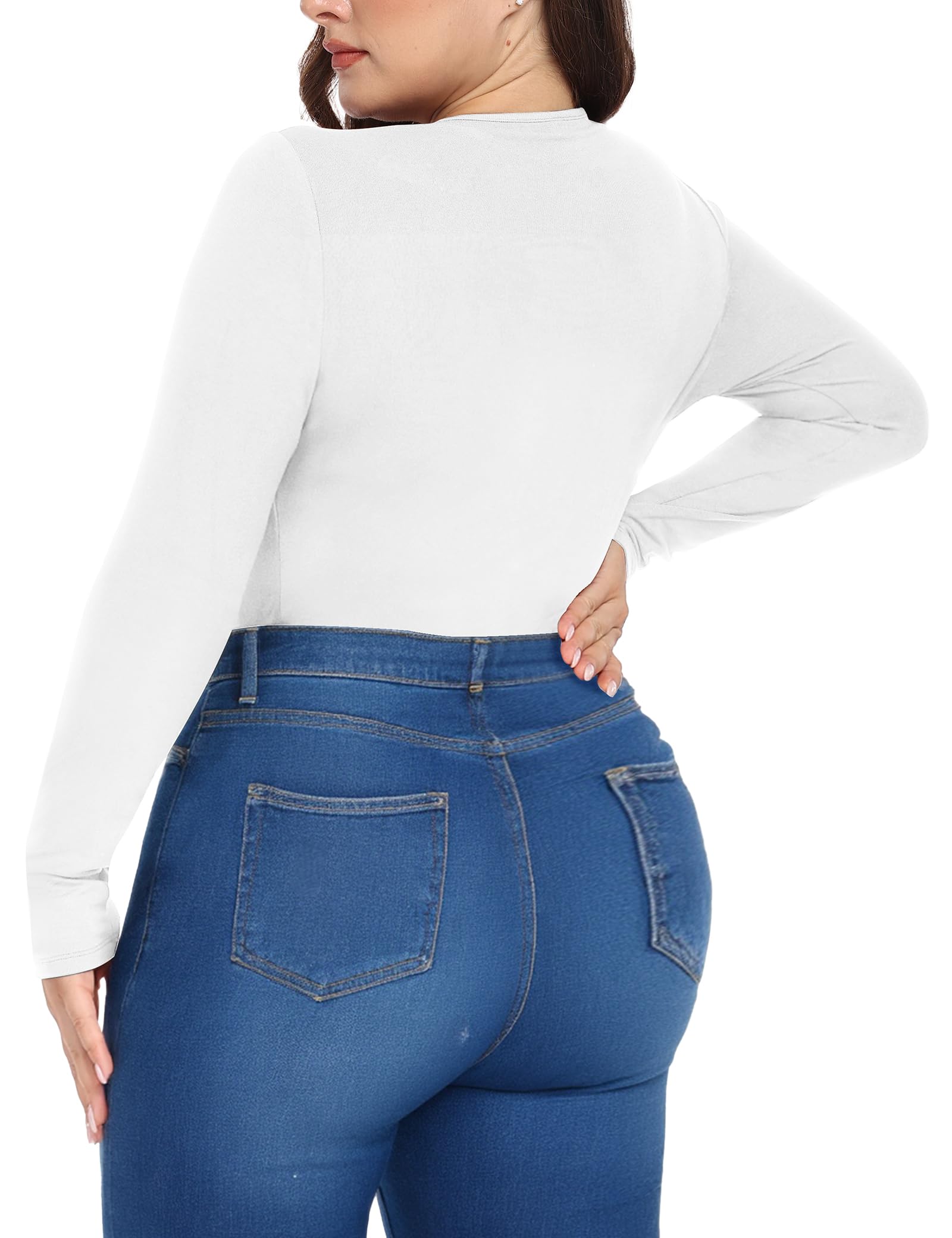 FOREYOND Bodys in Übergröße für Damen, langärmelig, U-Ausschnitt, lässig, schmale Passform, Basic-Trikot