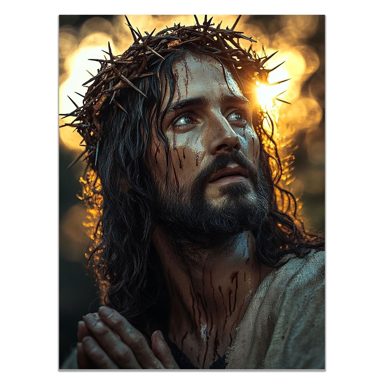 QUSAAOU Christian murals Sacred Heart Jesus Jesus canvas murals Canvas Wall Decor，Suitable for office,living room,bedroom and church decoration(golden)-80x120cm Unframed