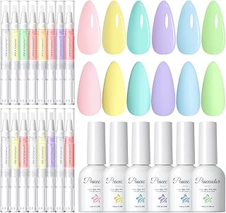 Peacecolor 16Pcs Cuticle Oil Pen for Nails 6 Pastel Colors Gel Nail Polish Set, Pink Blue Yellow Green Candy Sweet Summer Colors Gel Polish Set