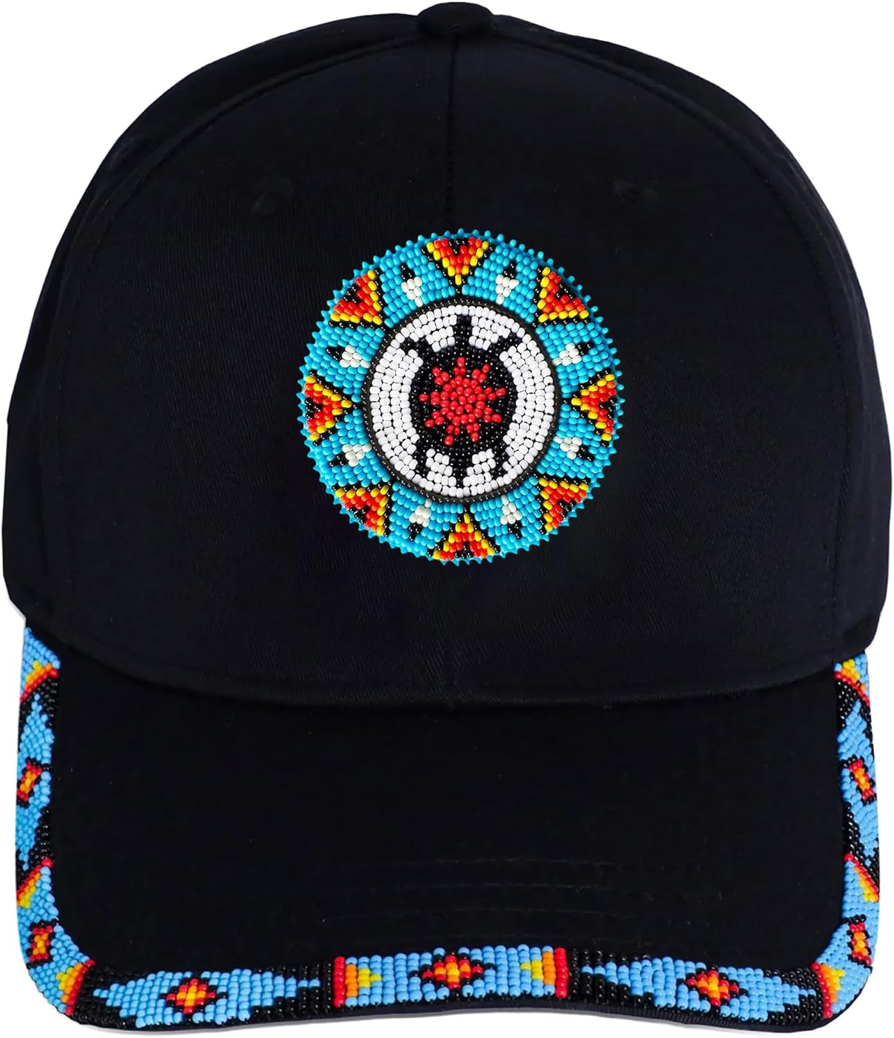 Baseball Cap for Men Women Native American Style Patch with Brim Beaded Colorful Cotton Cap Unisex