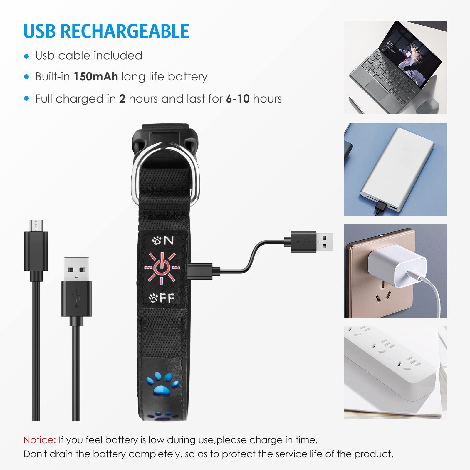 Świecąca obroża dla psa, ładowana przez USB obroża LED, wodoodporna obroża LED dla psa, 7 zmiany koloru, regulowana dla małych średnich i dużych psów (M)