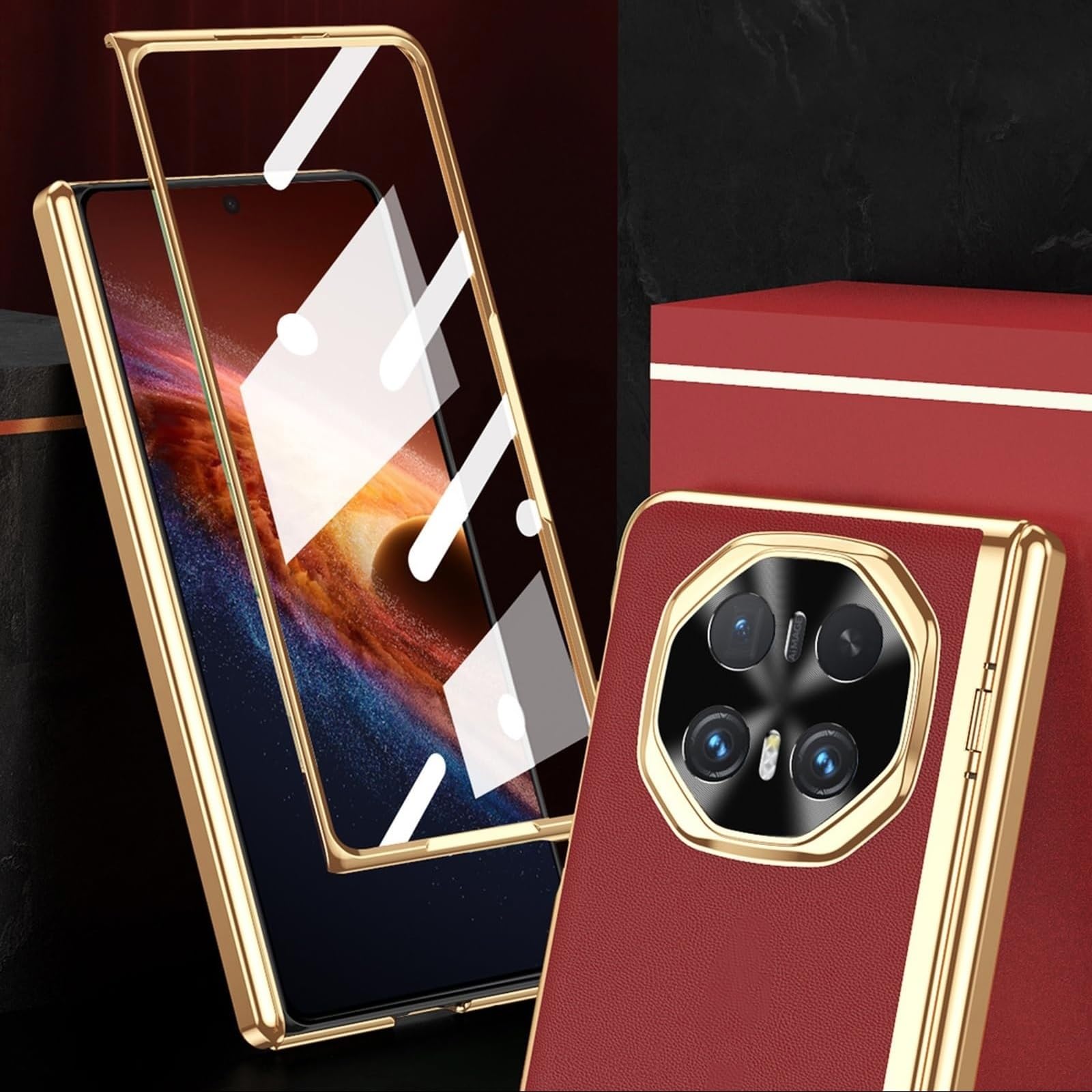 Etui do Huawei Honor Magic V6, osłona elektryczna, etui ze skórzaną ochroną wyświetlacza, odporne na zarysowania (brązowe)