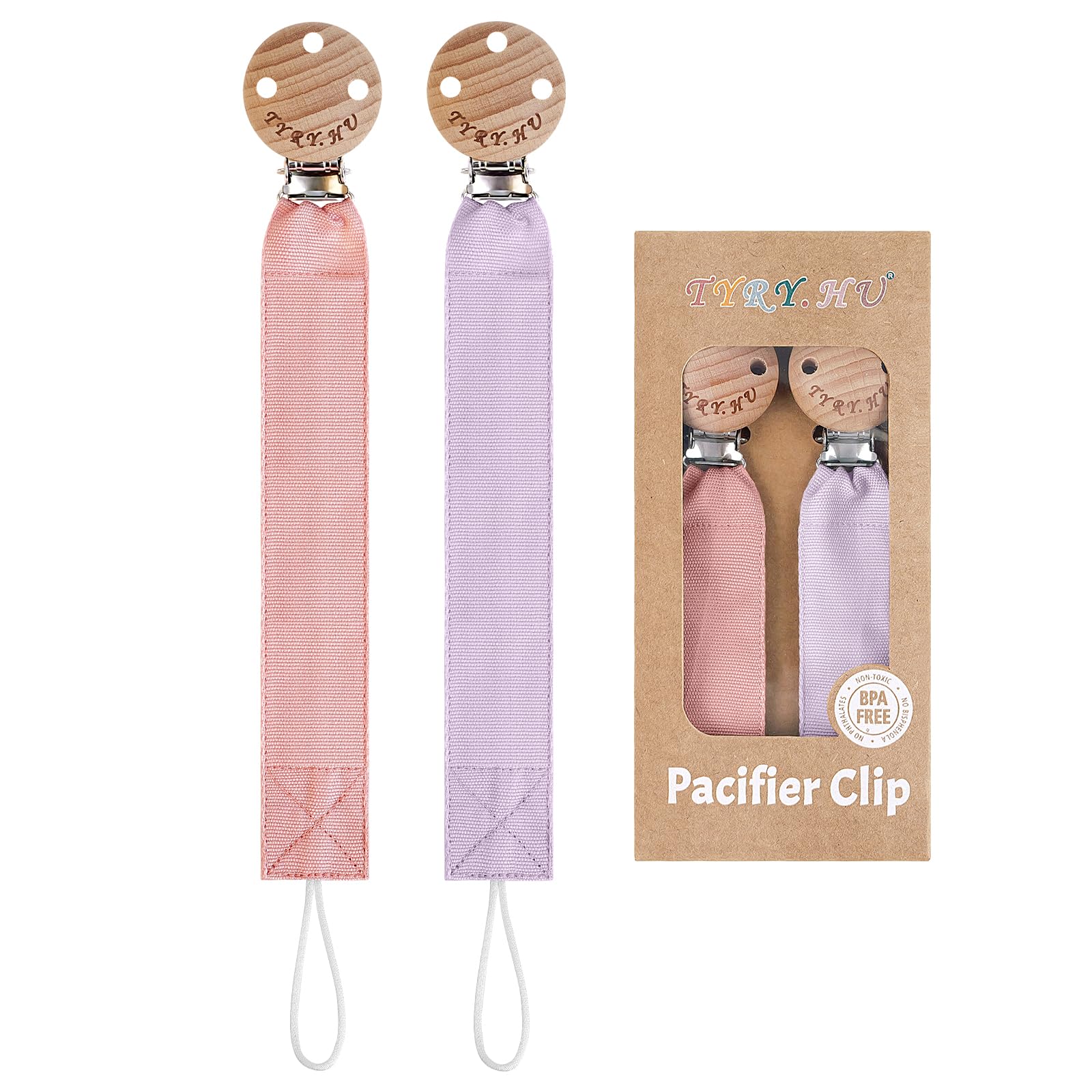 TYRY.HU Dummy Clip for Baby Soft Fabric Pacifier Clips Handmade Ribbon Strap Pacifer Chain Holder Set for Boys and Girls Fits Most Pacifiers Unisex Newborn Universal 2 Pack