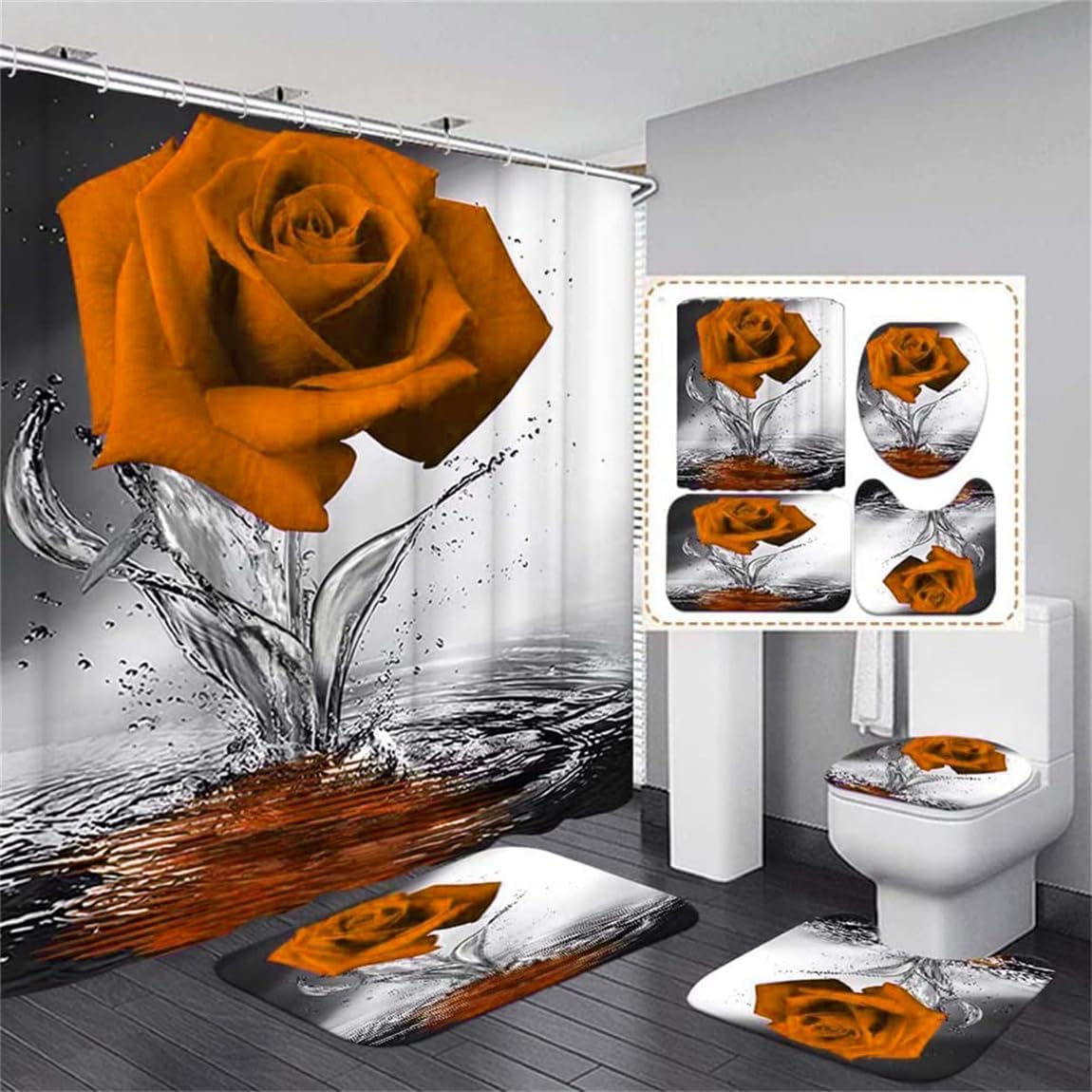 Football & Fall Gnomes Shower Curtain Set – 5-Piece Bathroom Decor | Non-Slip Rugs, Toilet Cover | Autumn Theme