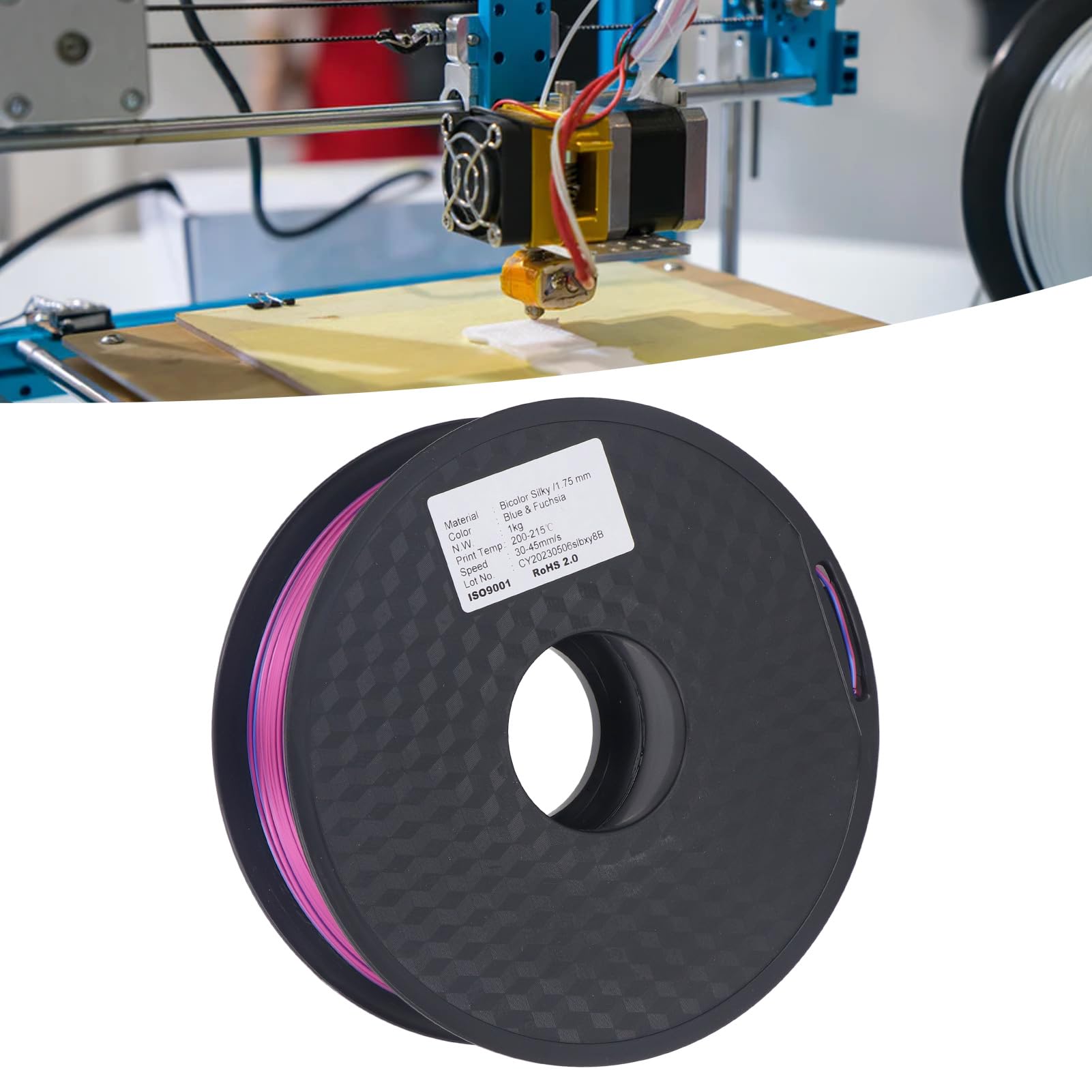 Zweifarbiges PLA-3D-Drucker-Filament, Farbwechsel von Blau zu Rot, Seidenfinish, kein Verziehen, glatte Extrusion, kompatibel mit den meisten 3D-Druckern