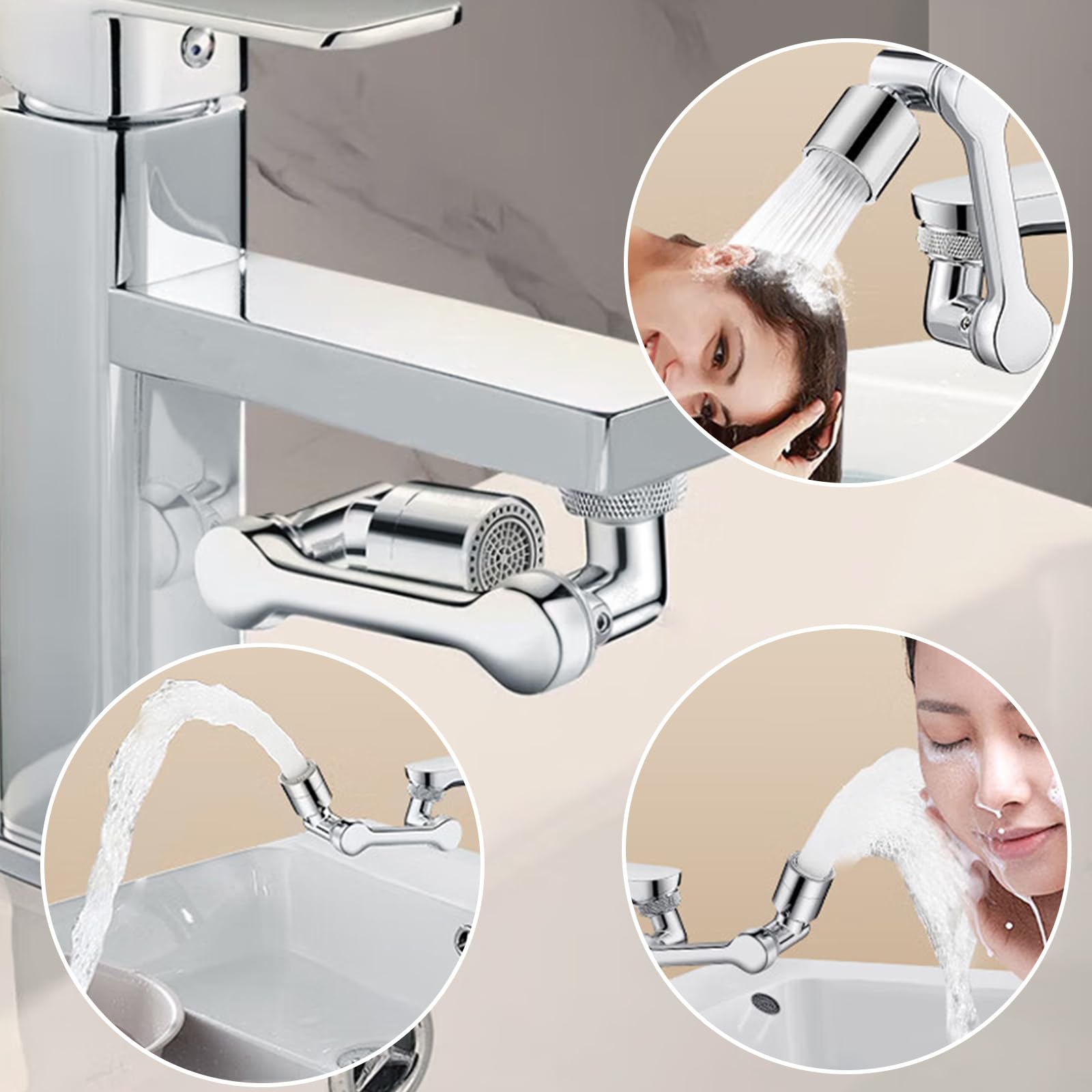 XVZ Attacco per rubinetto girevole, prolunga per rubinetto con rotazione di 1080 gradi e 2 tipi di getto, accessorio girevole universale per cucina e bagno