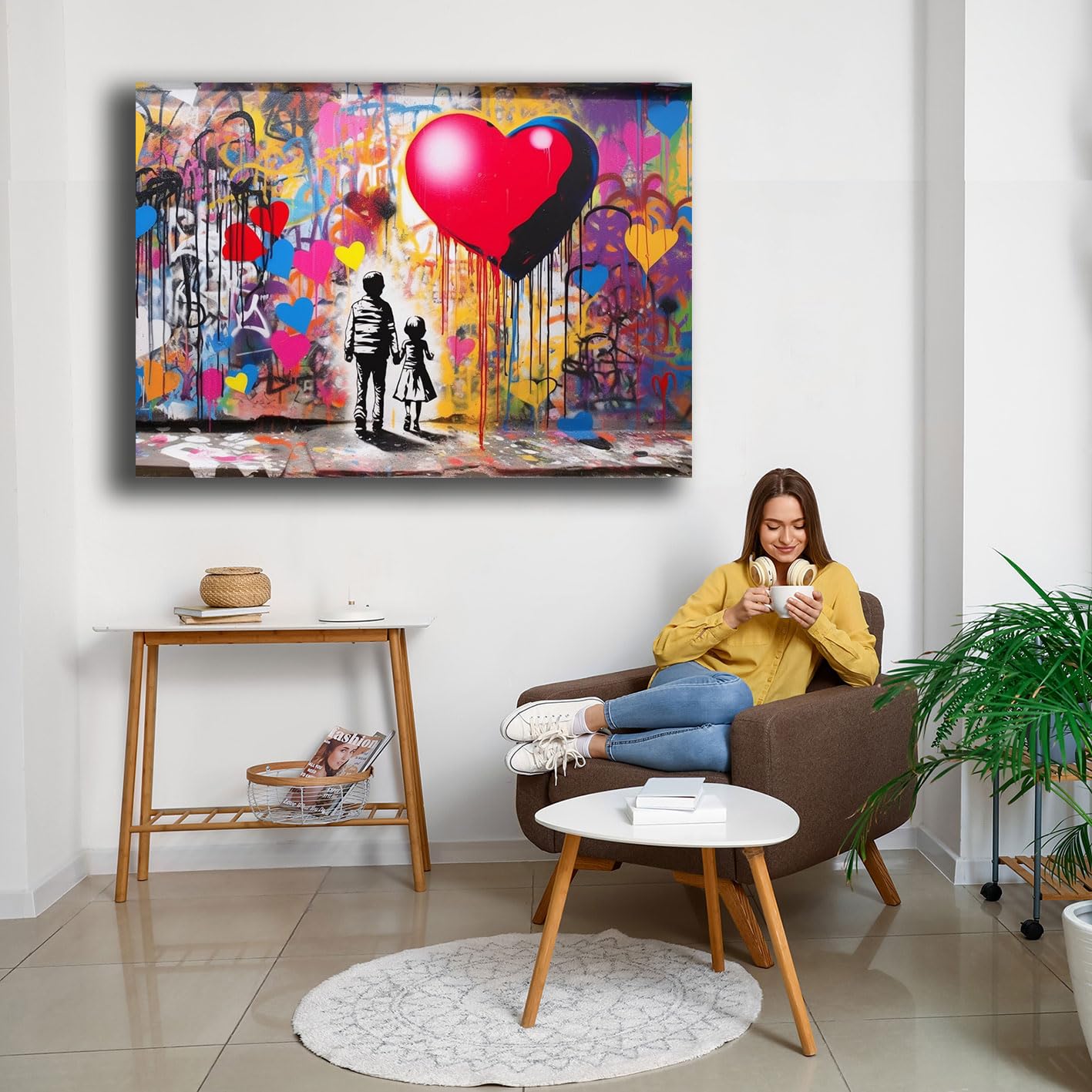 Printerland Quadro Moderno CUORE Bambini Banksy Street Art Quadri moderni soggiorno da Parete XXL grande Stampa su tela Canvas Decorazione Murale muro Arredo Camera da letto Cucina (10, 30x40 cm)