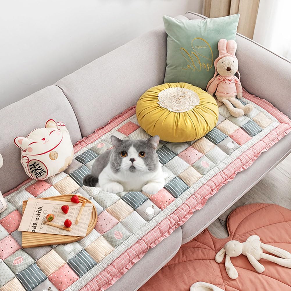 Funda Impermeable para Cama de Perro, Estera de Camping Reutilizable para niños/Mascotas/Perros/Gatos, Manta Bordada geométrica Lavable Rosa 90 * 160CM