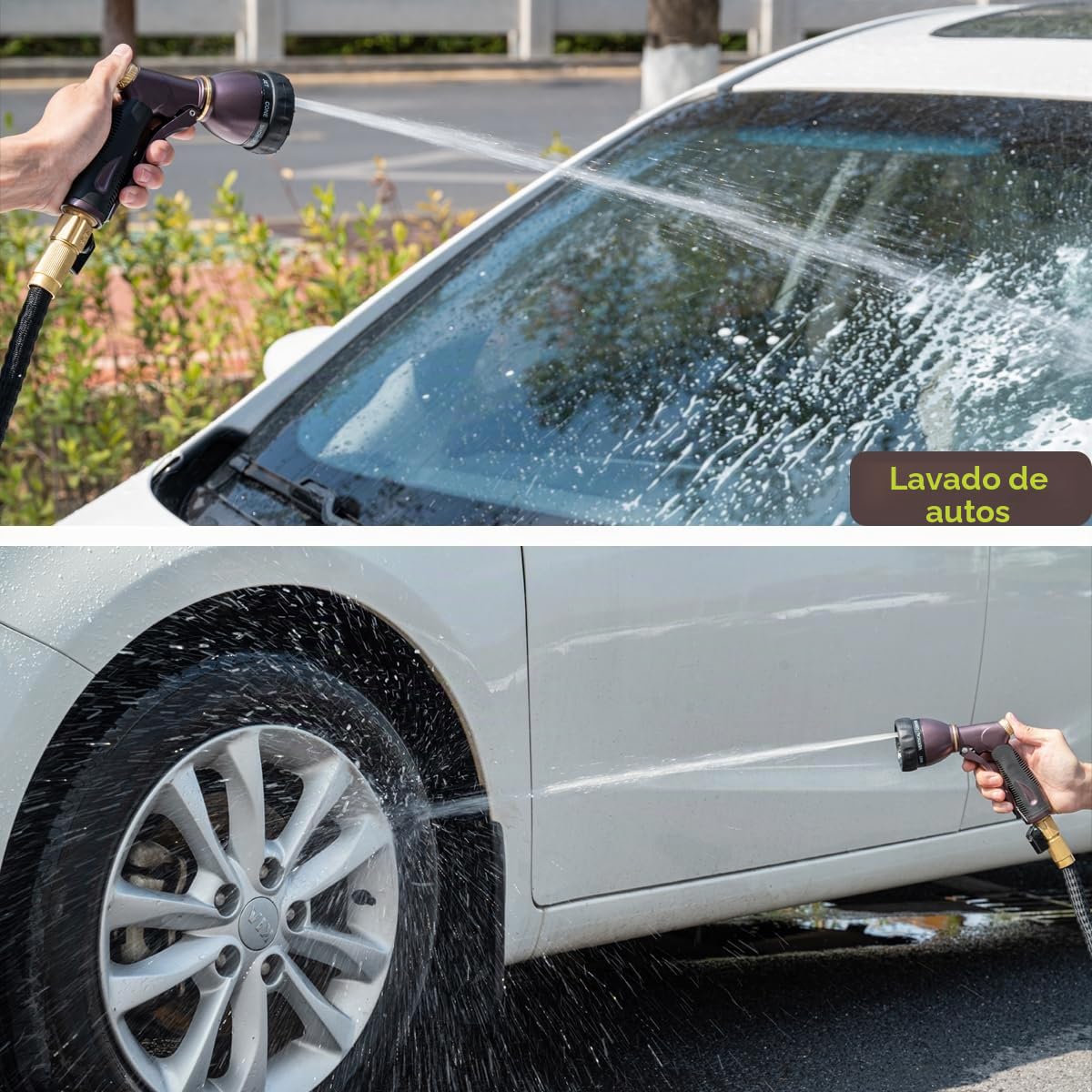 FANHAO Pistola Manguera Jardin 100% Metálica con 8 Patrones de Rociado Ajustables,Rociador de alta Presión con Agarre Antideslizante para Regar Plantas y el césped y Lavar Coches y Mascotas -Bronce
