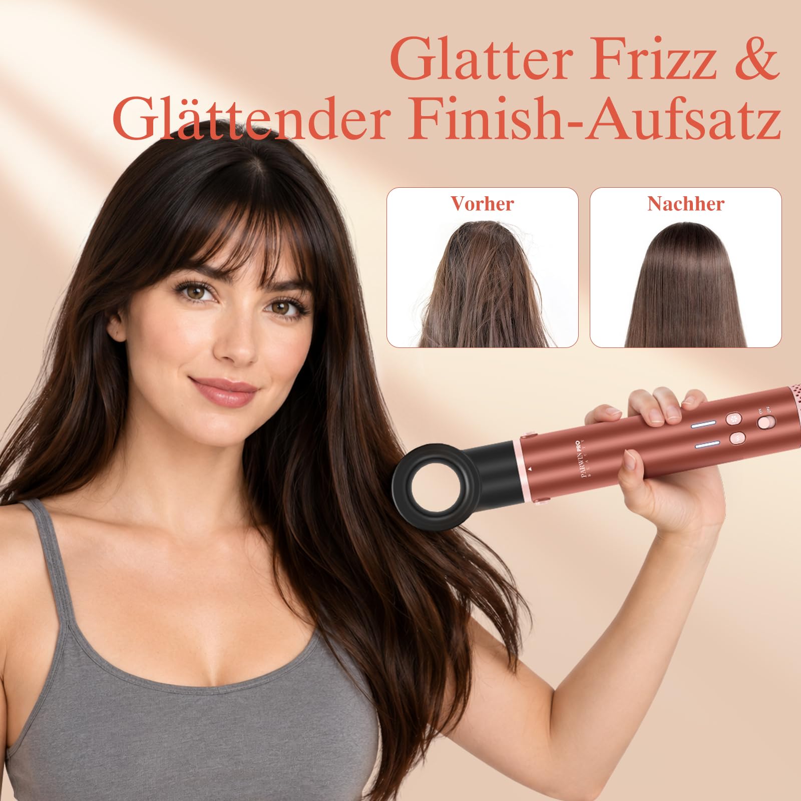 7 in 1 Airstyler, PARWIN PRO BEAUTY MaxAIR 2.0 Multi-Styler Set | Auto-Wrap, Geringere Hitzeschäden Glätteisen, 110000 U/Min Föhn, Volumenbürste, Glättender Finish-Aufsatz, Amber Silk