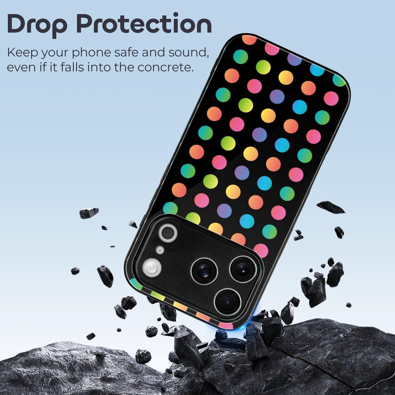 Amazon.co.jp: 水玉柄 ドット カラフル iPhone17Pro用ケース 強化