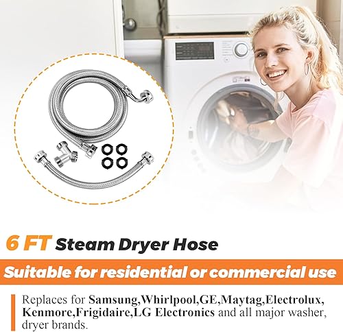 Miniatura 6 de MEJORADOKit de instalación de manguera de secadora de vapor de 6 pies premium de Beaquicy - Incluye mangueras de acero inoxidable de 6 pies,