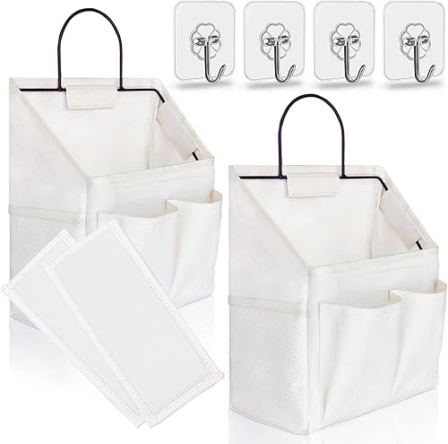 Bolsa organizadora pequeña para colgar en la pared, cesta de almacenamiento para colgar en la puerta de tela de lino con bolsillos, contenedor