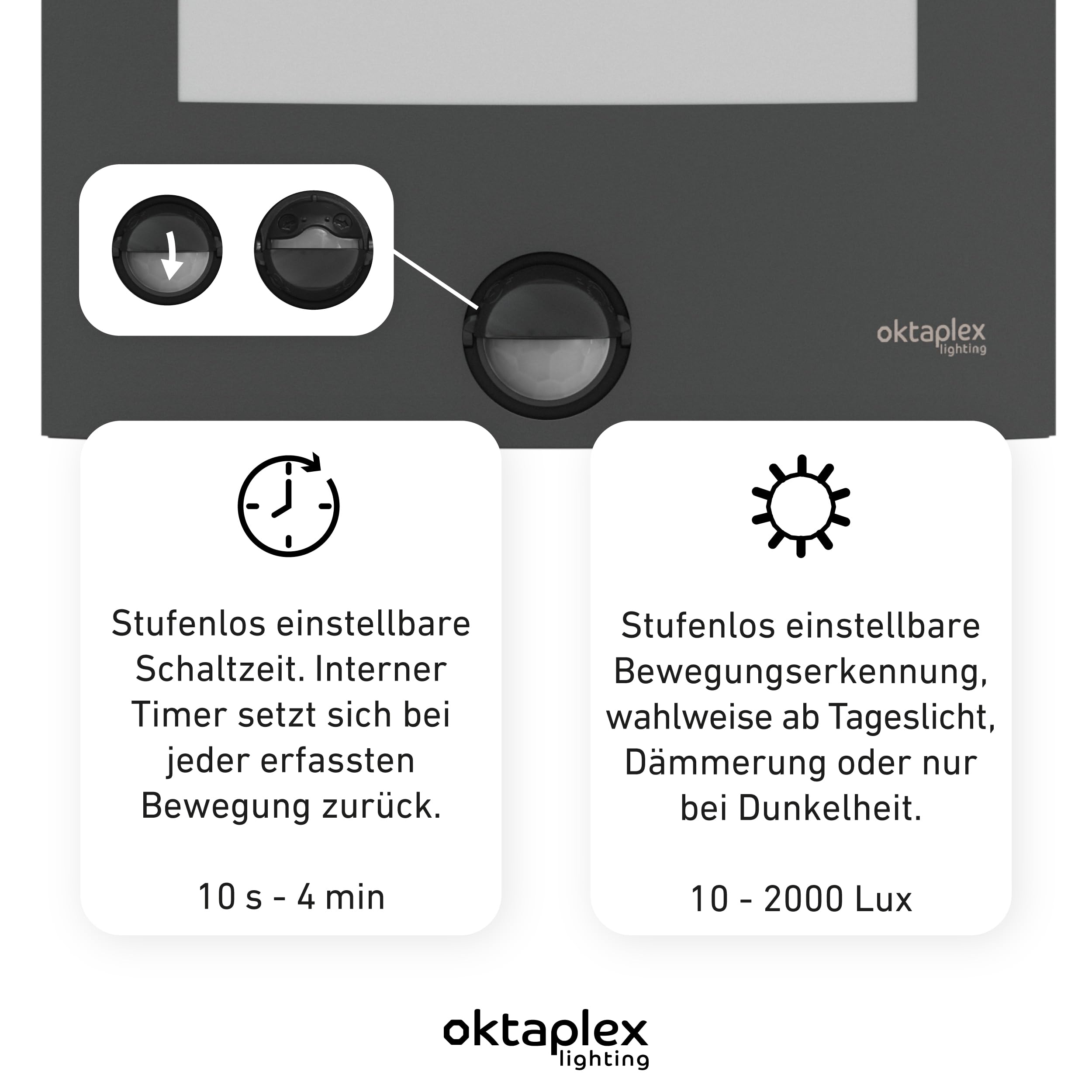 Oktaplex Alto Aussenlampe mit Bewgungsmelder E27 Fassung Wandleuchte IP44 anthrazit 230V Außenleuchte mit Bewegungsmelder 7 Meter Reichweite
