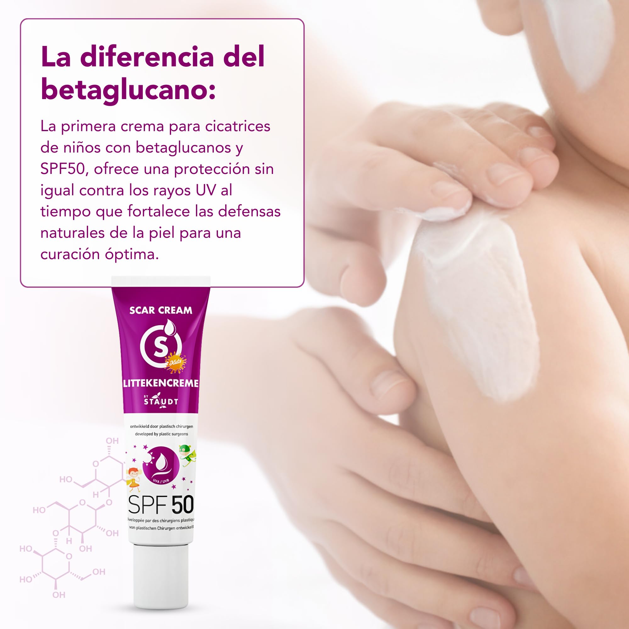 Crema Cicatrices Staudt Premium para Niños con Protección SPF50 - Gel de Silicona Pediátrico para Piel Sensible - Fórmula Hidratante con Alantoína y Aloe - Protección UV Confiable - 40ml