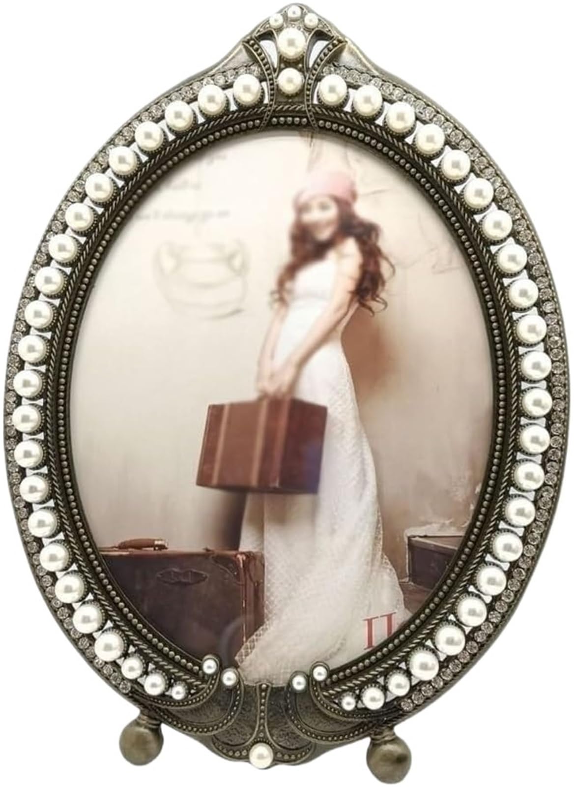Vintage Photo Frame, Pearl Inlaid Vintage Metal Picture Frame With Snap Design And Stand, Multiple Sizes(4 * 6)