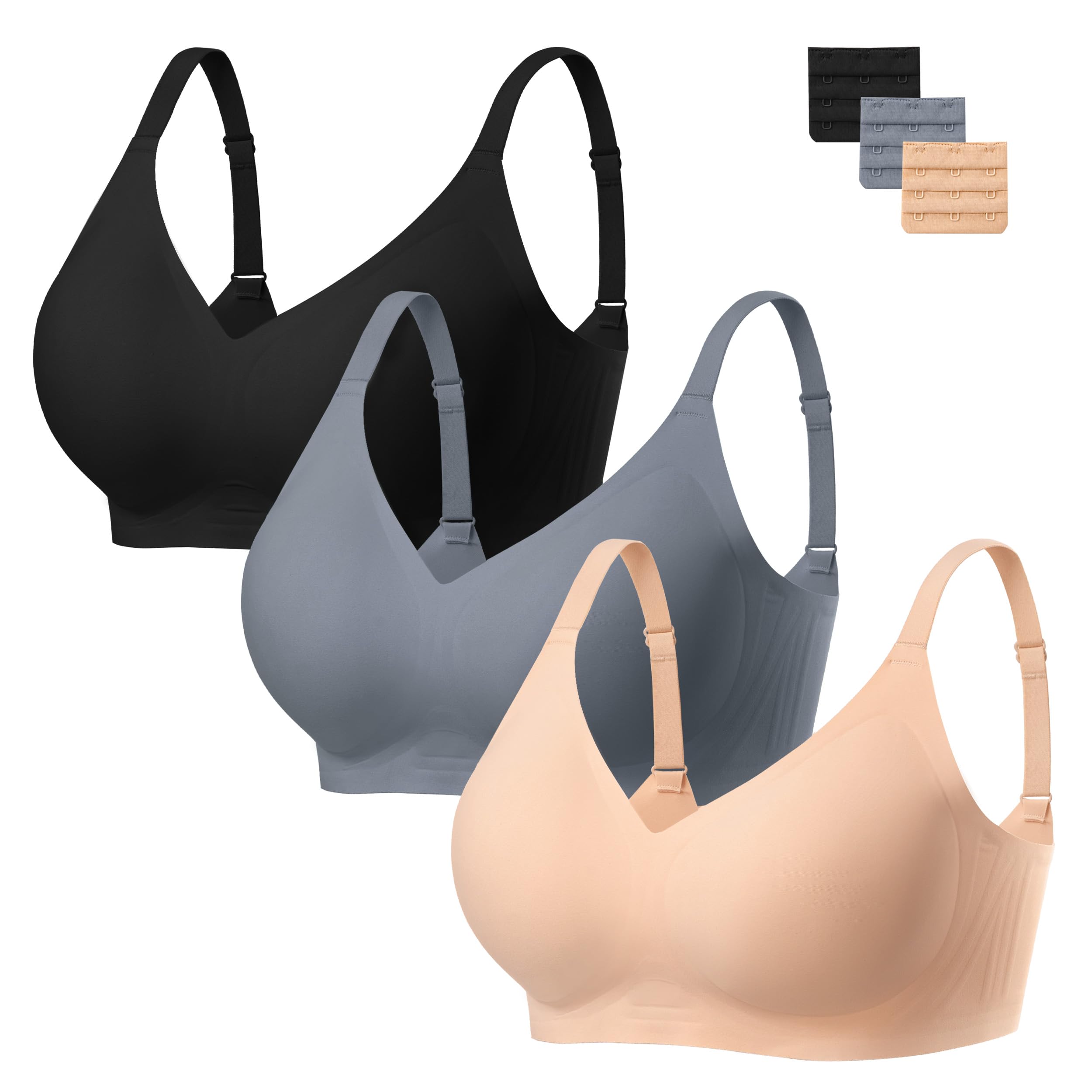 HBselect 3er Pack Nahtlose BHS Damen ohne Bügel mit vollständiger Abdeckung Bralette weicher BHS Nahtloser Bustier Push up BH Große Brüste Starker Halt Bra