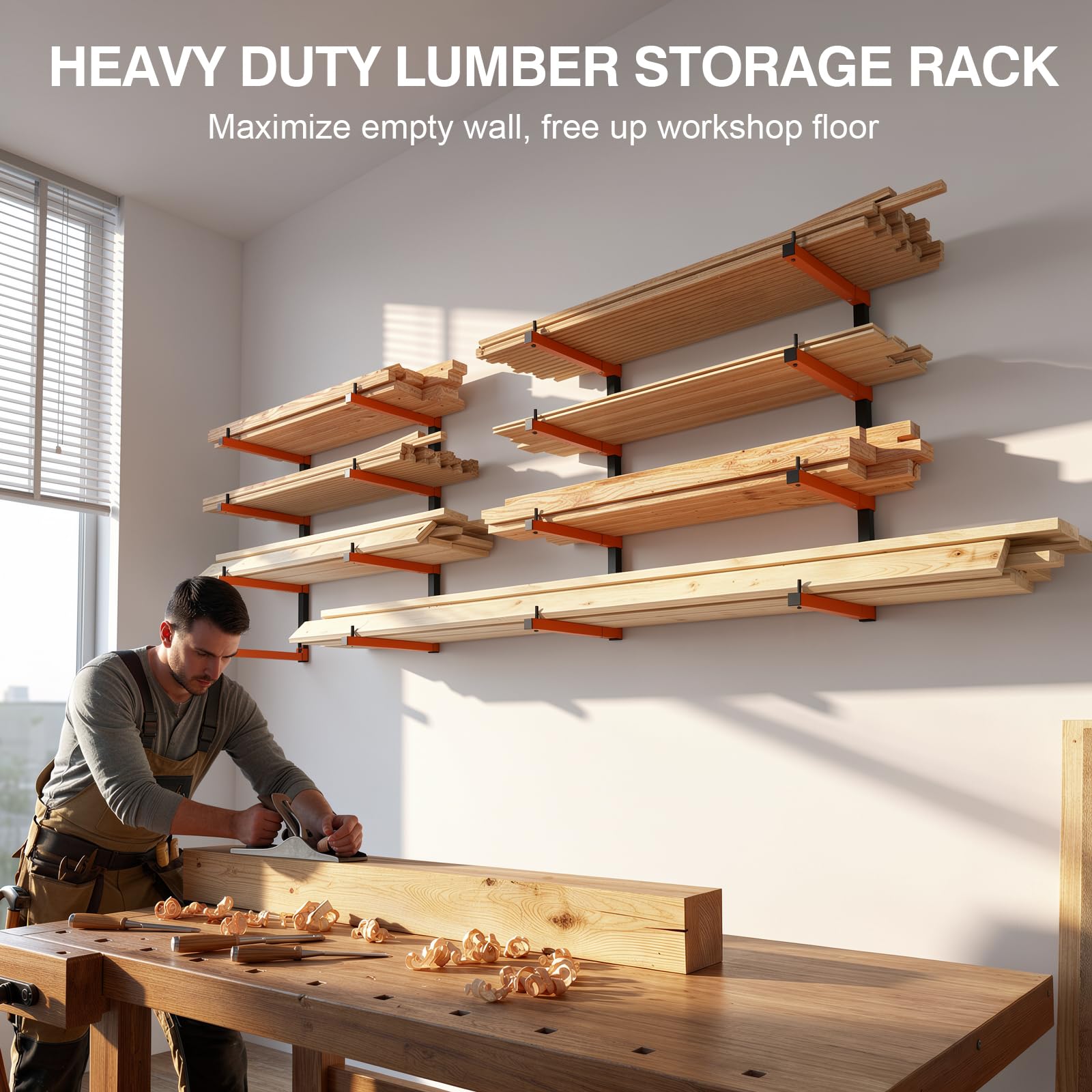 Housolution 4-stufiges Holzlagerregal – 4Pack hält bis zu 520 Pfund,mit verstellbaren Armen, robustes Metallregal 32"/83 cm Holzlagerregal Wandmontage für Garage,Holzwerkstatt, Innen- und Außenbereich