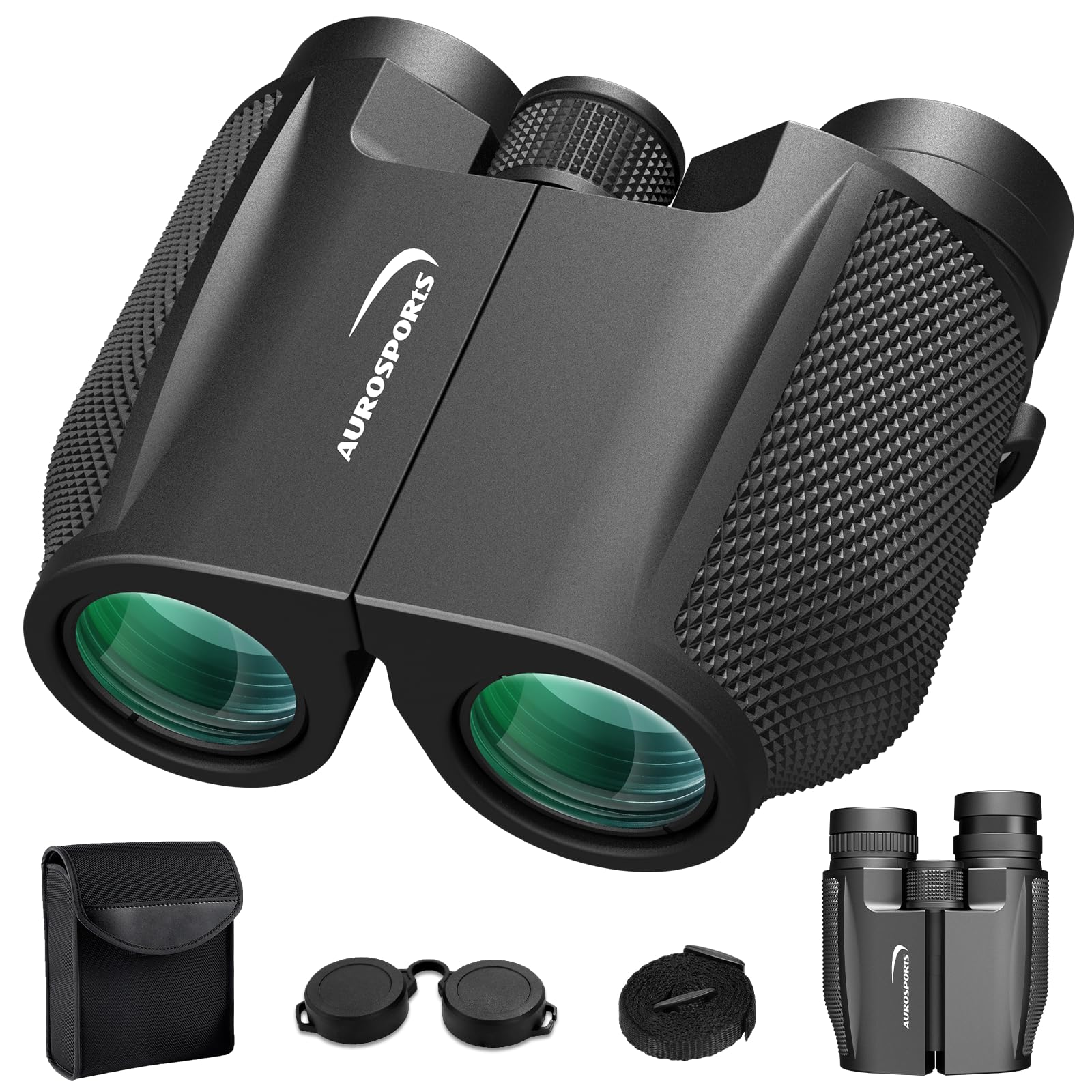 Aurosports Binocolo piccolo da 12 x 32 per adulti e bambini | Compatto, chiarezza superiore, messa a fuoco ridotta, grande oculare, ideale per bird watching, safari, viaggi, caccia