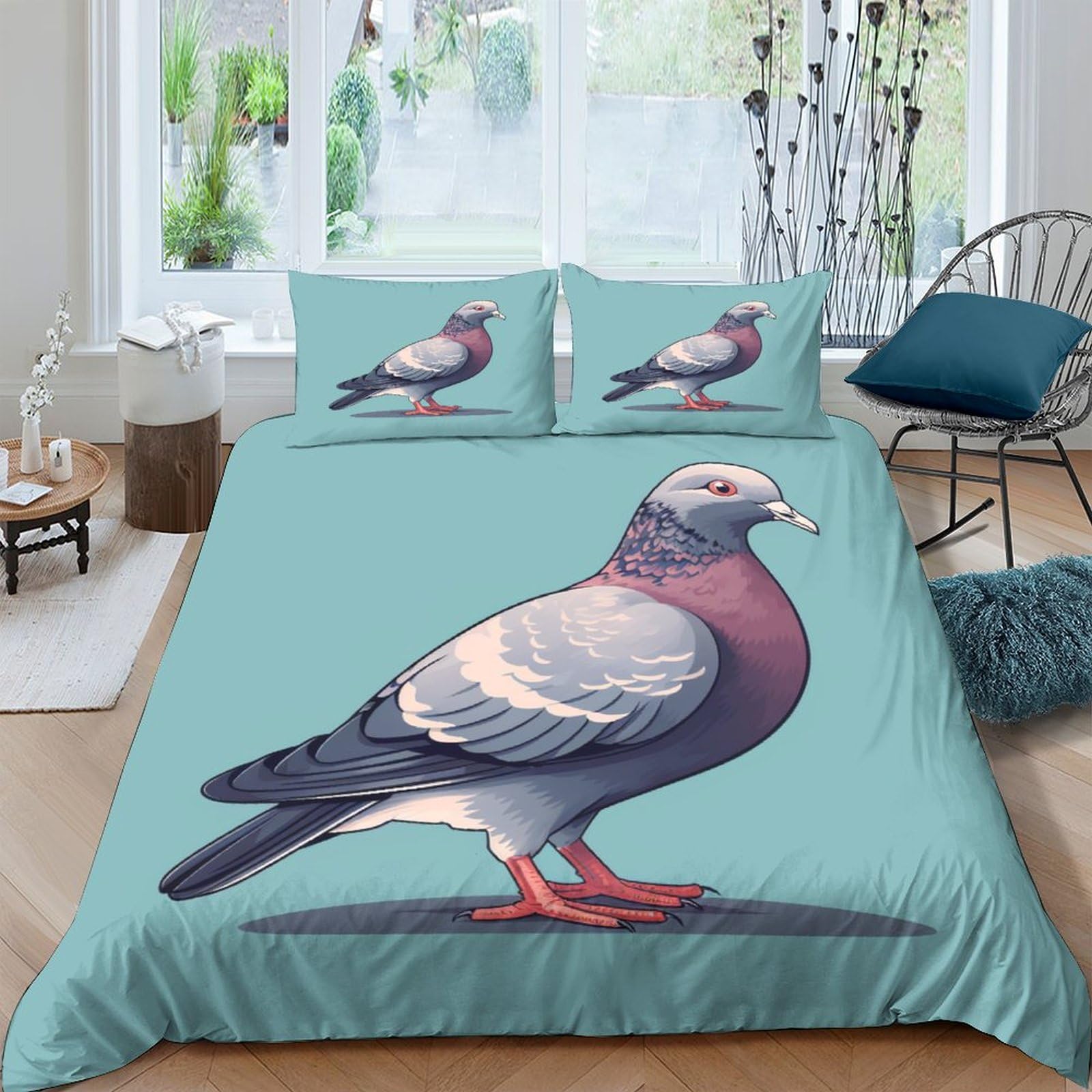 ENYISIYULO Wild Pigeon Duvet Cover Set 3 PCS Hotel Quality Quilt Cover Bedding Sets Bed Covers with Pillowcases with Zipper Closure Hypoallergenic Soft Breathable Microfiber Double（200x200cm）